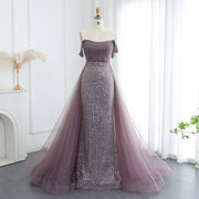 Luxury Beaded Purple Evening Dress with Overskirt SS137