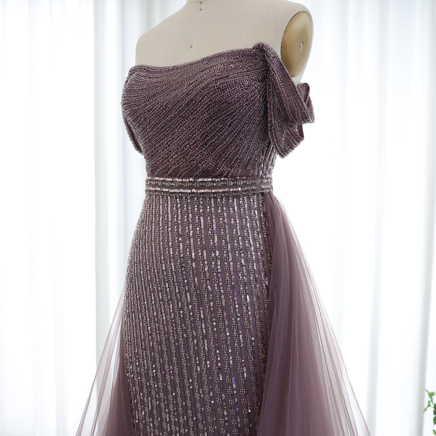 Luxury Beaded Purple Evening Dress with Overskirt SS137