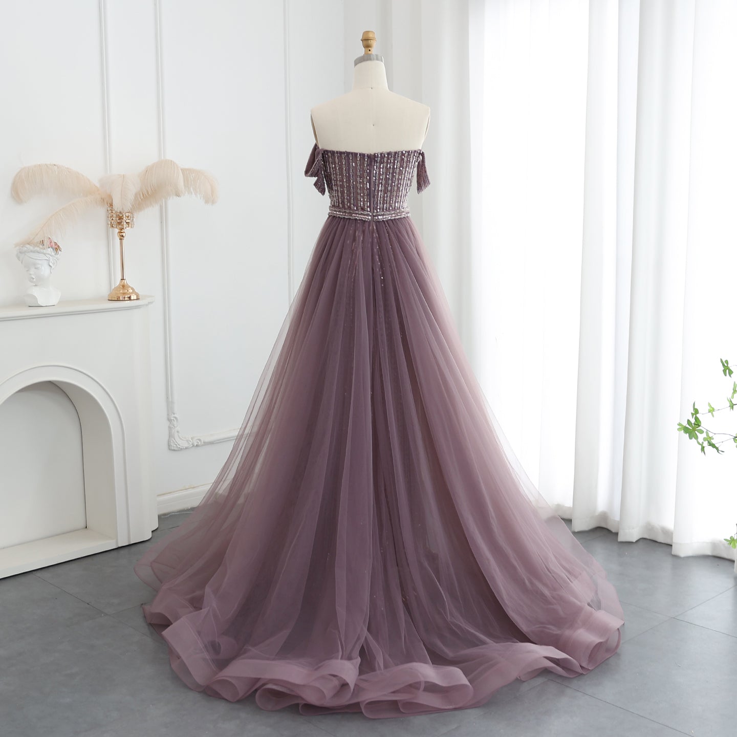 Luxury Beaded Purple Evening Dress with Overskirt SS137