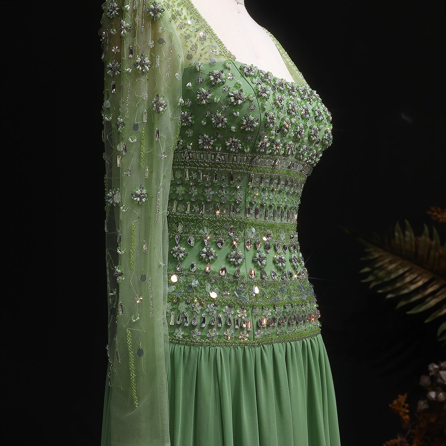 Strapless Lilac Beaded Bodice Evening Dress with Flowing Skirt SS539