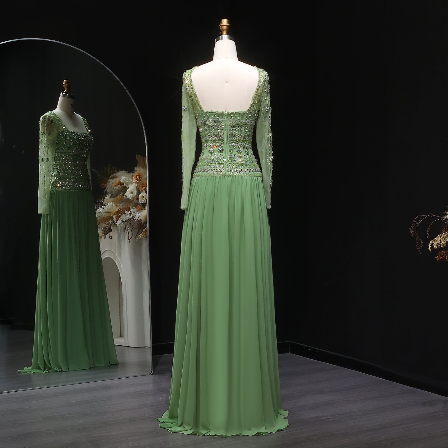 Strapless Lilac Beaded Bodice Evening Dress with Flowing Skirt SS539