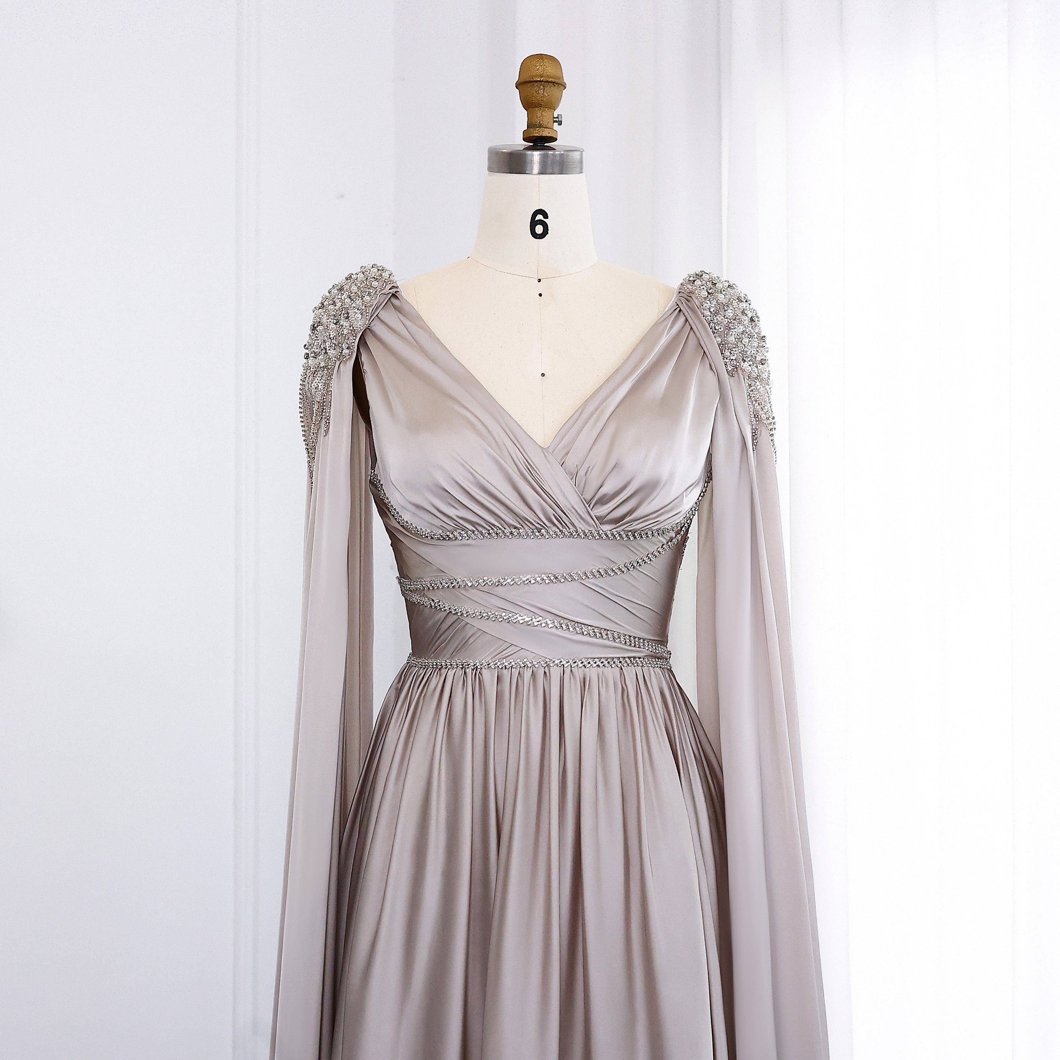 Luxury Crystal Rose Gold Evening Dress with Cape SS589
