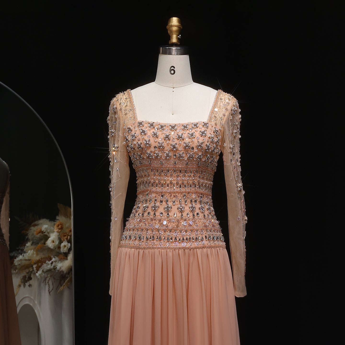 Strapless Lilac Beaded Bodice Evening Dress with Flowing Skirt SS539