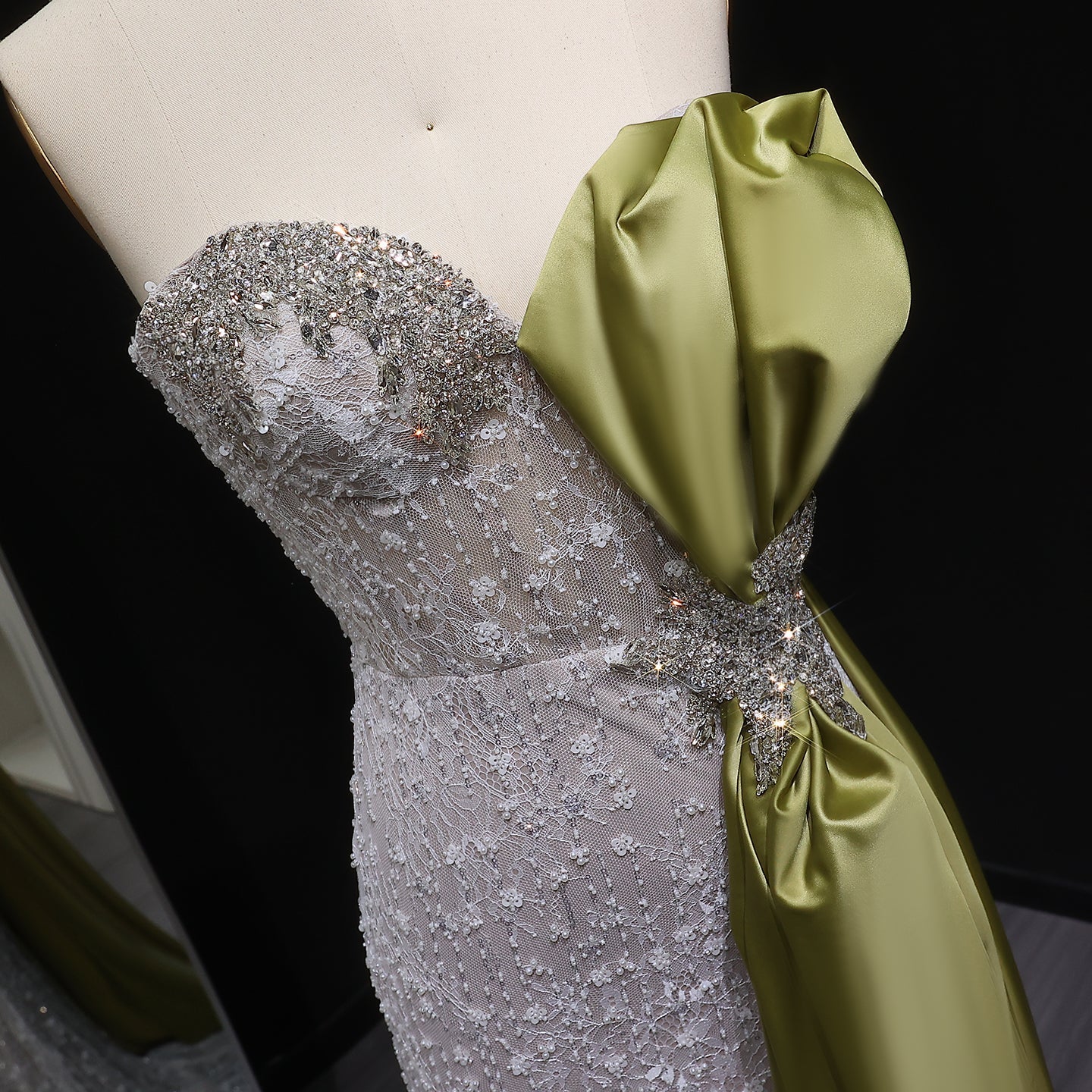 Luxury Crystal Beige Evening Dresses with Overskirt SS617