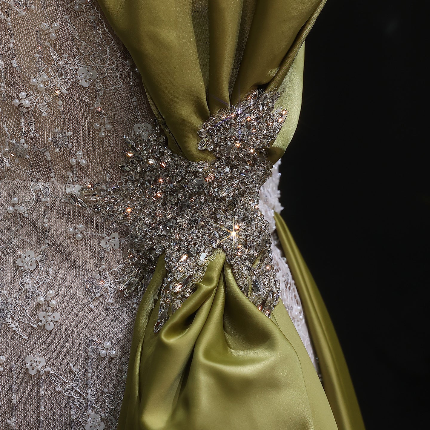 Luxury Crystal Beige Evening Dresses with Overskirt SS617