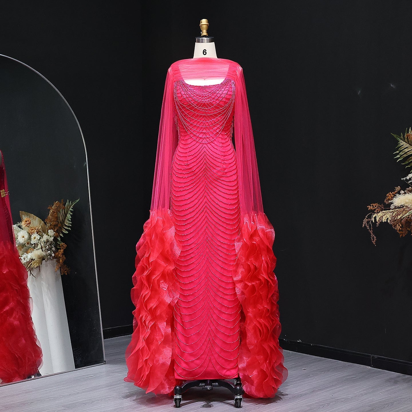 Luxury Beading Purple Evening Dress with Cape Sleeves SS280  Fuchsia / US 16