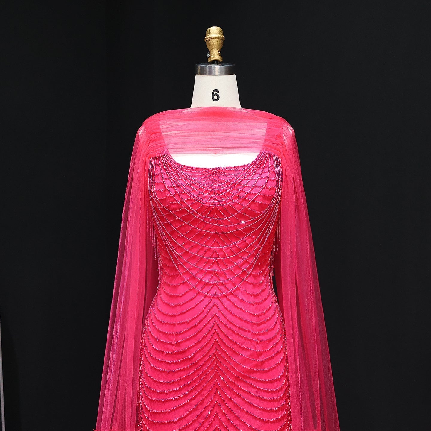 Luxury Beading Purple Evening Dress with Cape Sleeves SS280