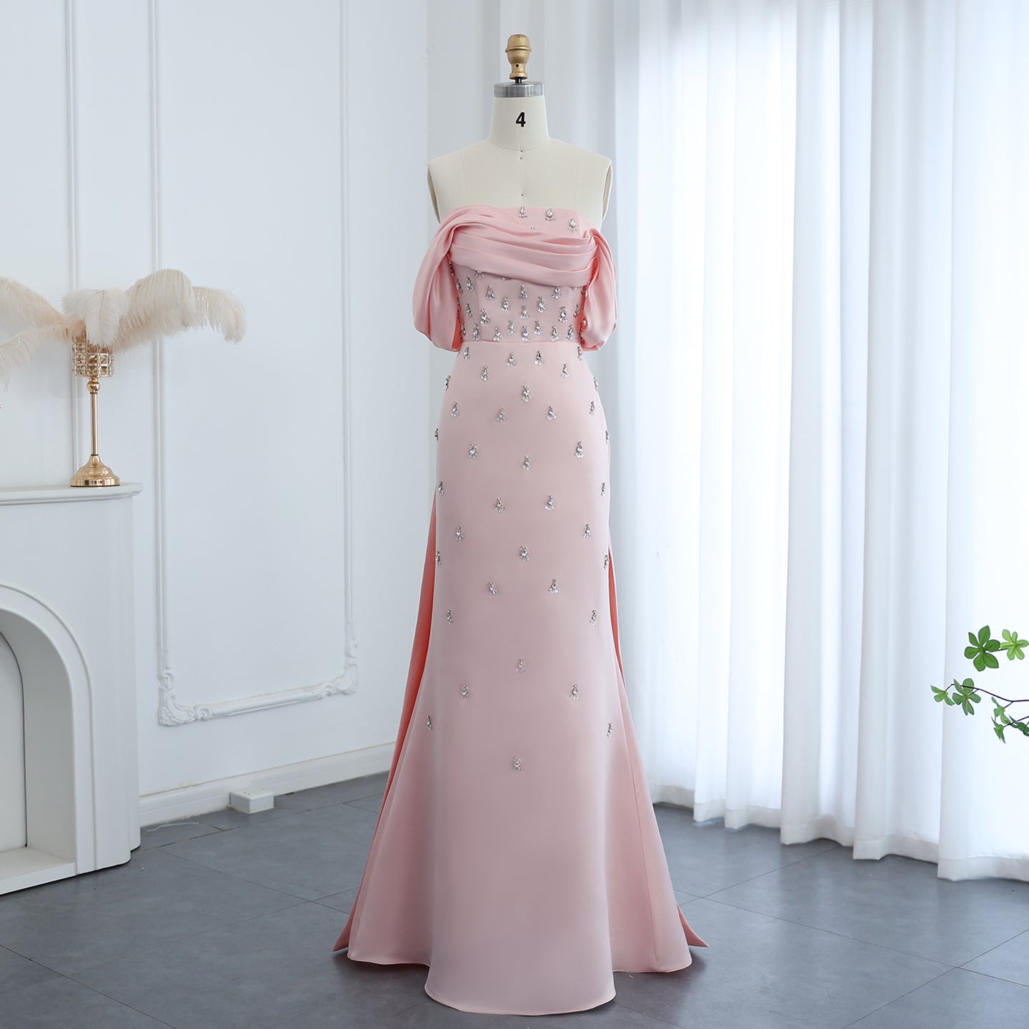 Luxury Rhinestone Pink Off Shoulder Evening Dress SS500  Pink / US 20