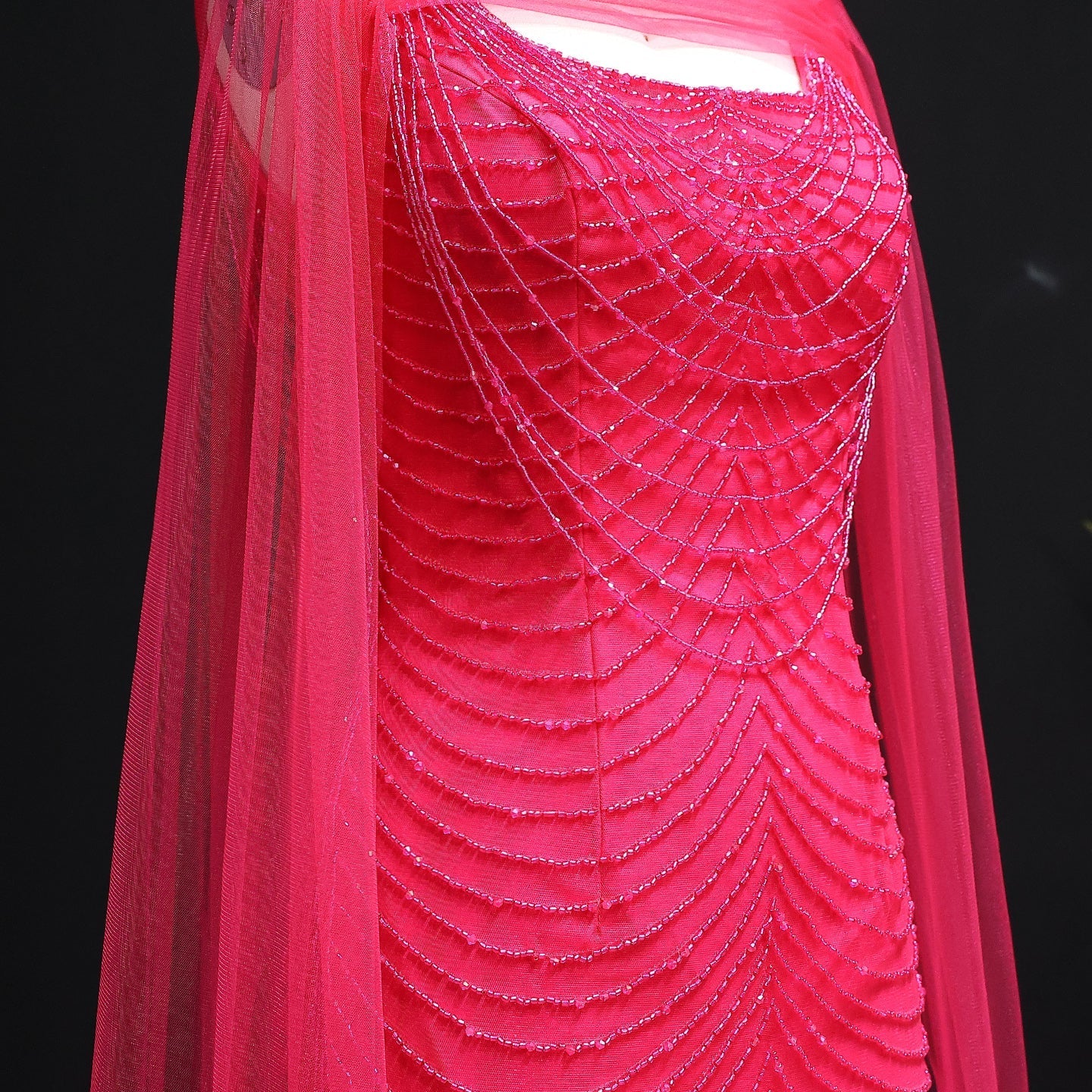 Luxury Beading Purple Evening Dress with Cape Sleeves SS280