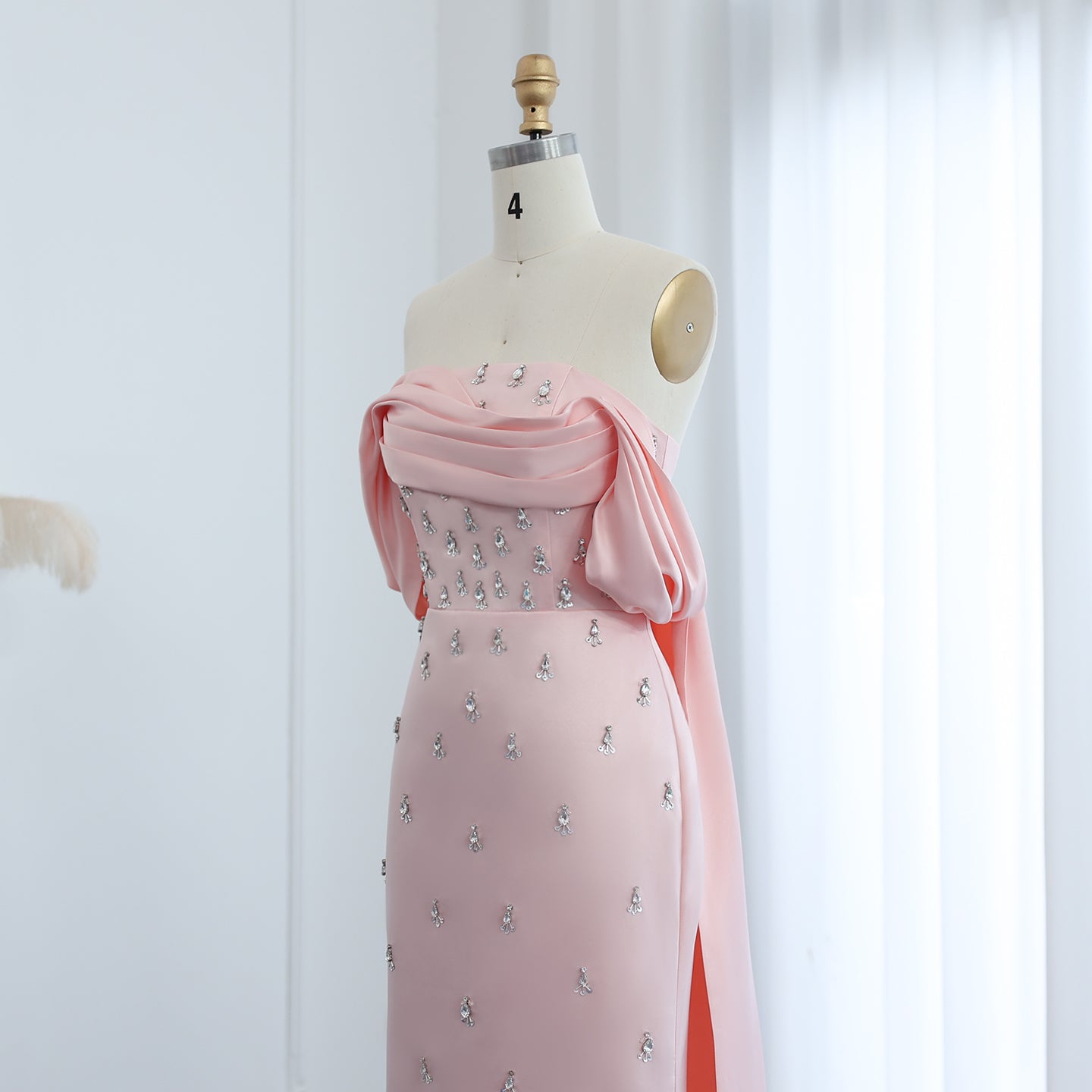 Luxury Rhinestone Pink Off Shoulder Evening Dress SS500