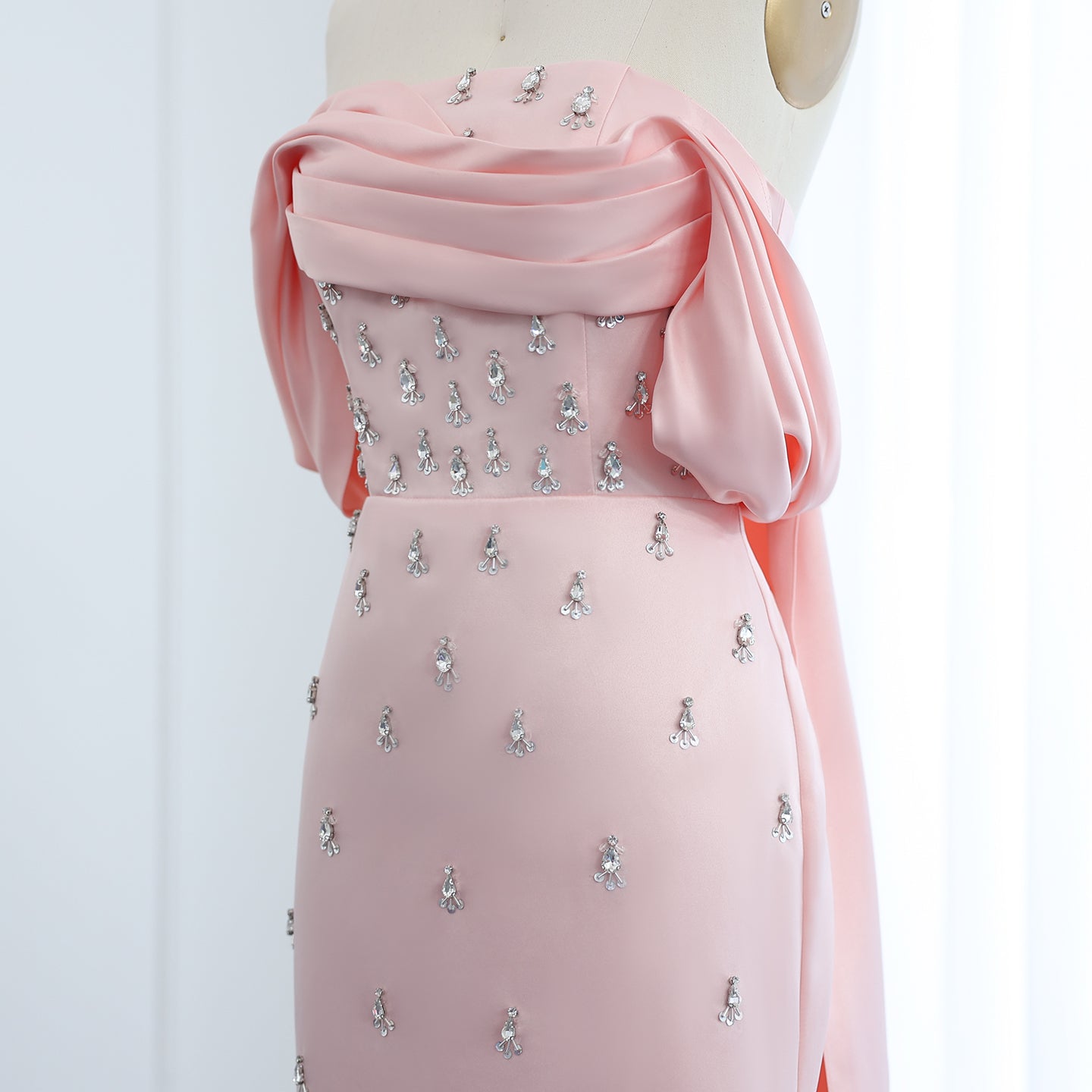 Luxury Rhinestone Pink Off Shoulder Evening Dress SS500