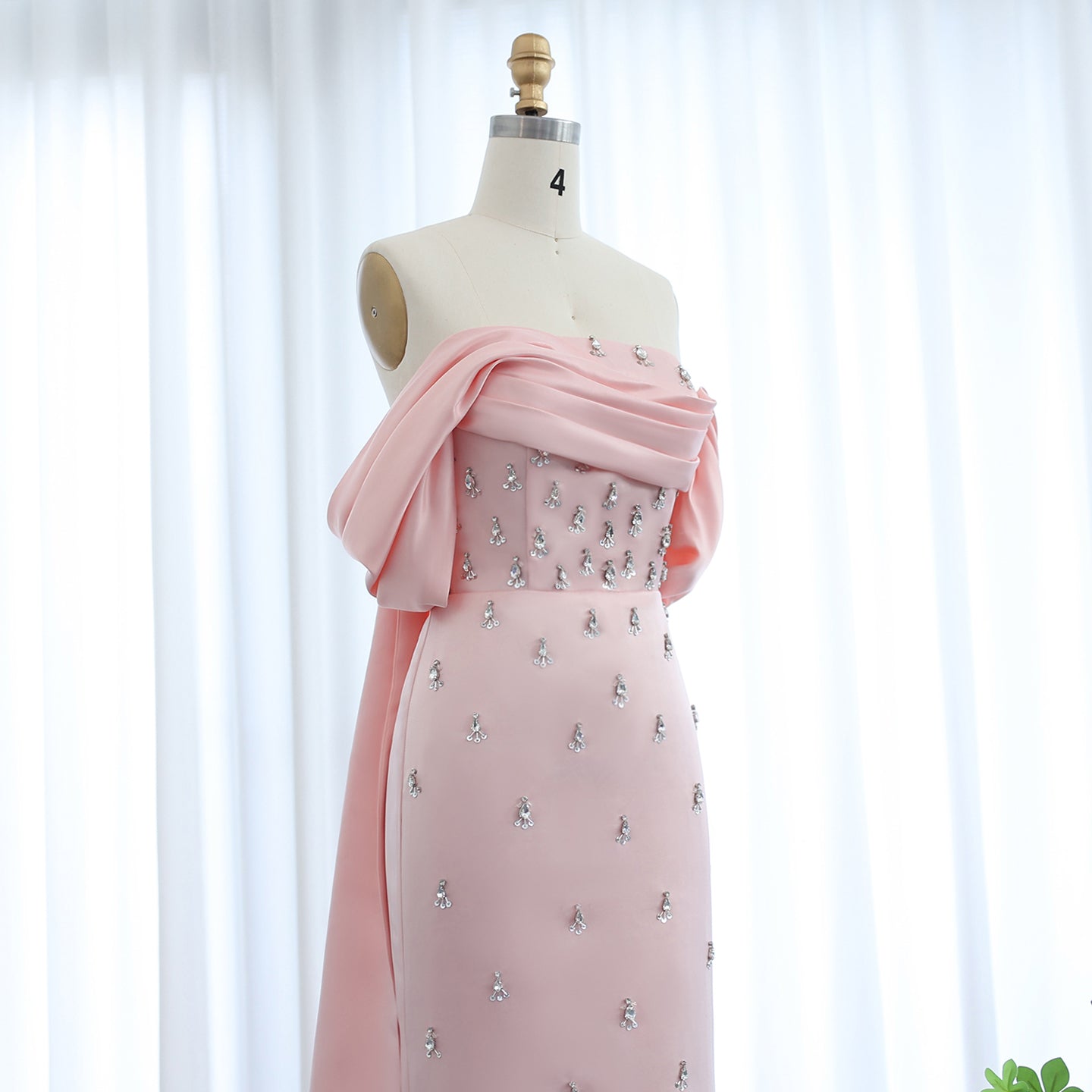 Luxury Rhinestone Pink Off Shoulder Evening Dress SS500