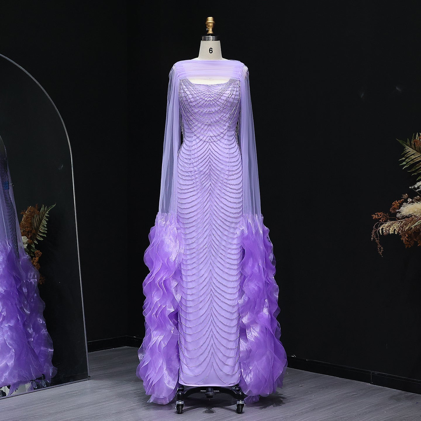 Luxury Beading Purple Evening Dress with Cape Sleeves SS280  Lilac / US 16