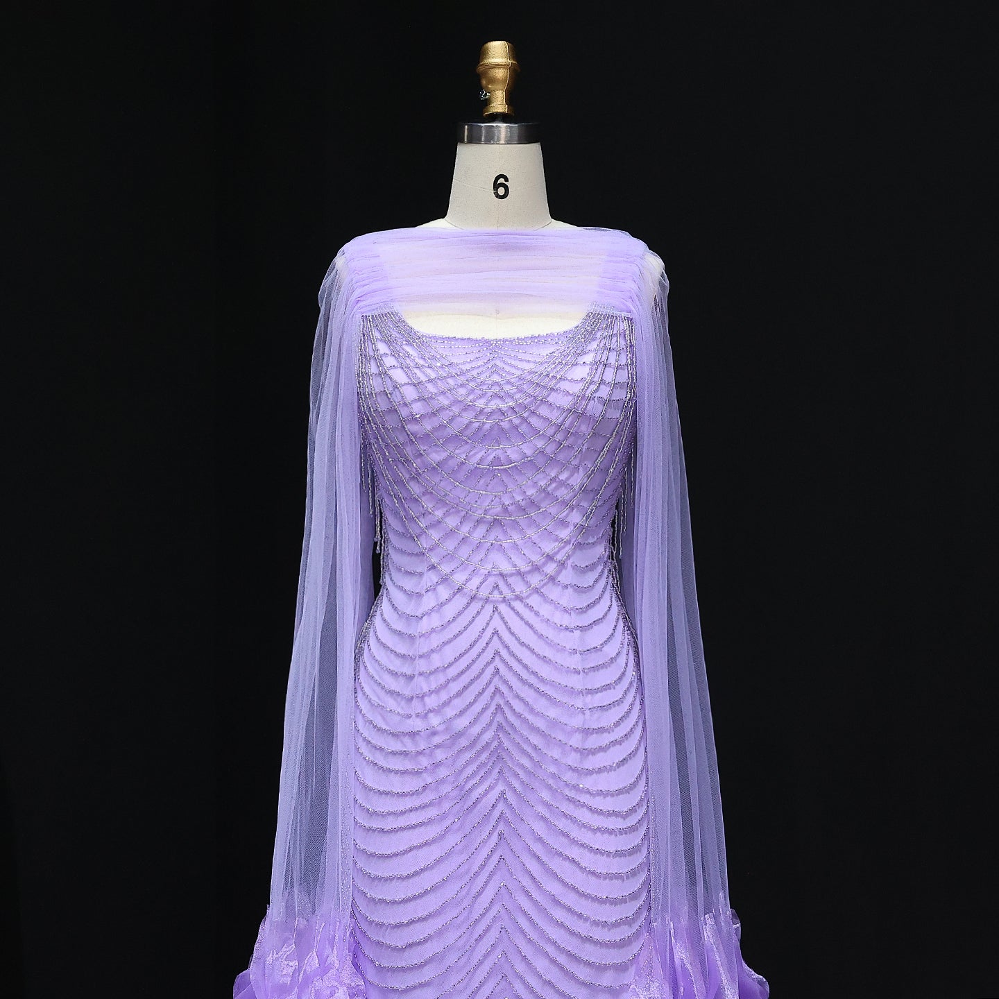 Luxury Beading Purple Evening Dress with Cape Sleeves SS280