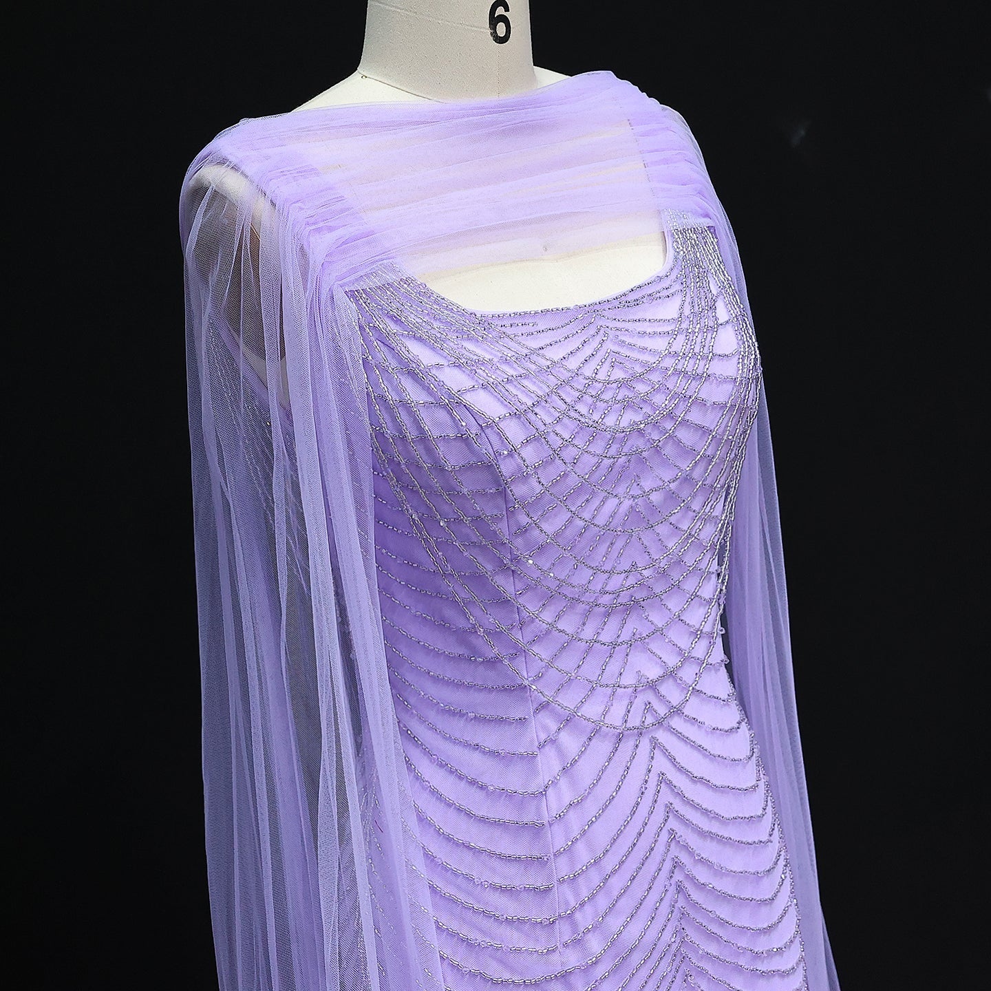 Luxury Beading Purple Evening Dress with Cape Sleeves SS280