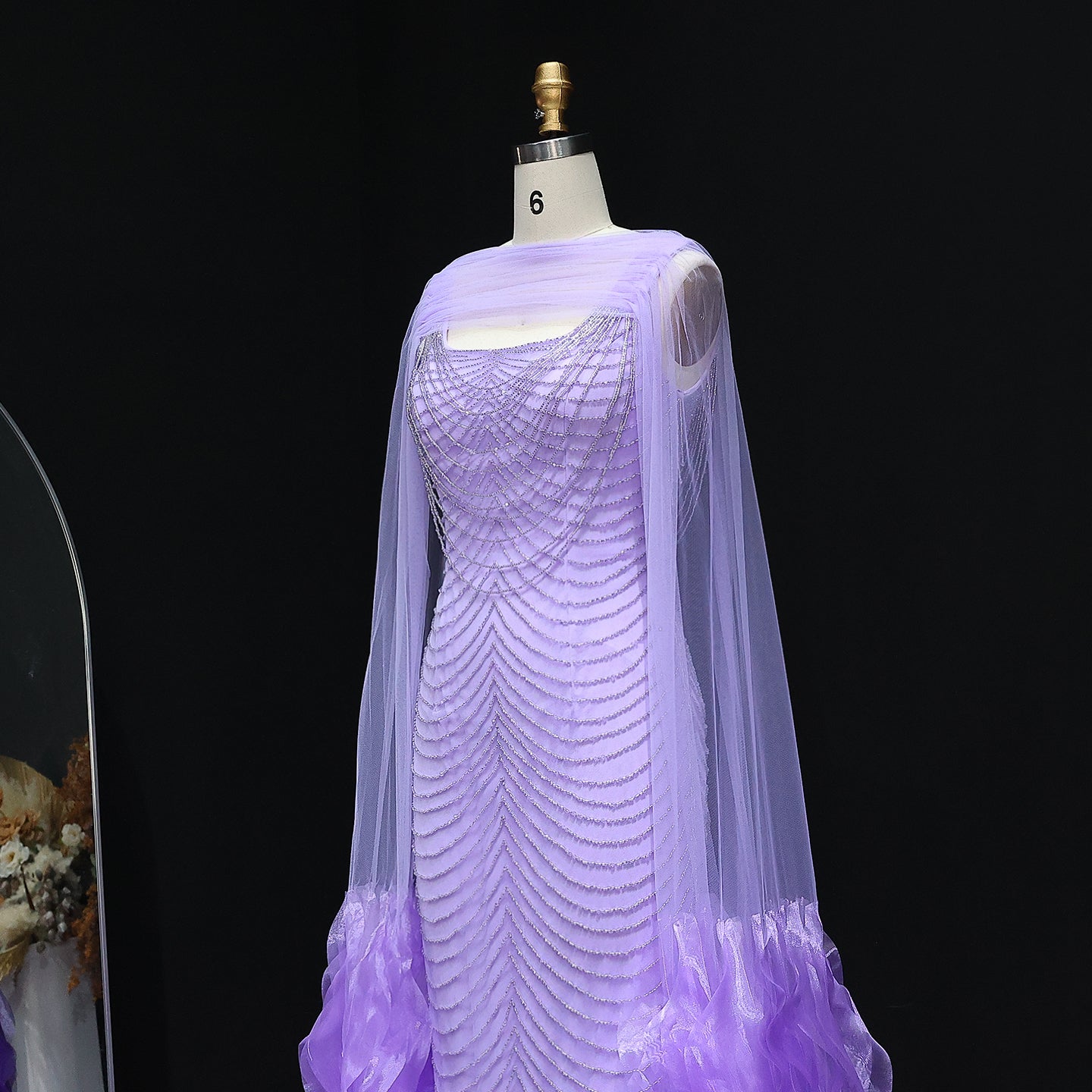 Luxury Beading Purple Evening Dress with Cape Sleeves SS280