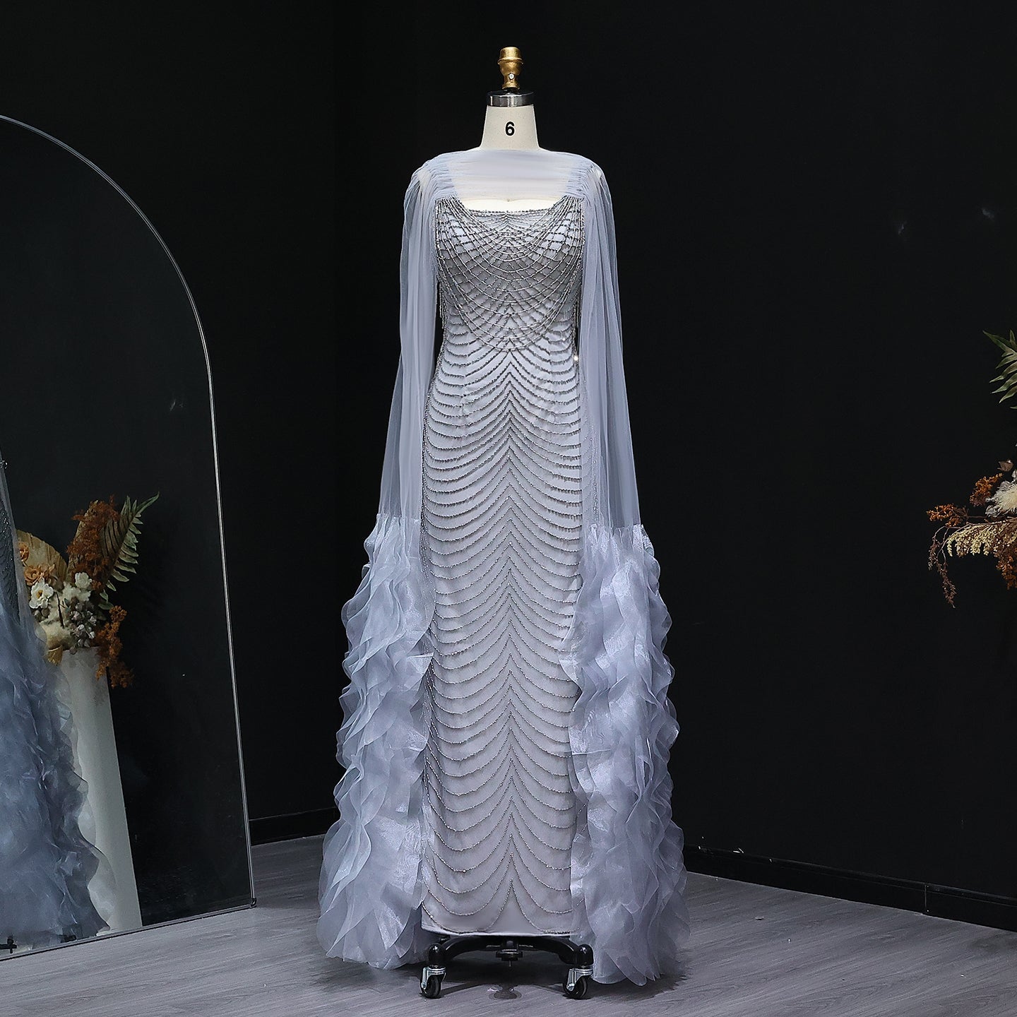 Luxury Beading Purple Evening Dress with Cape Sleeves SS280  Silver / US 16