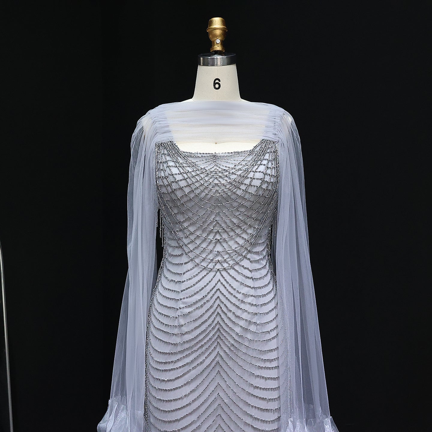 Luxury Beading Purple Evening Dress with Cape Sleeves SS280