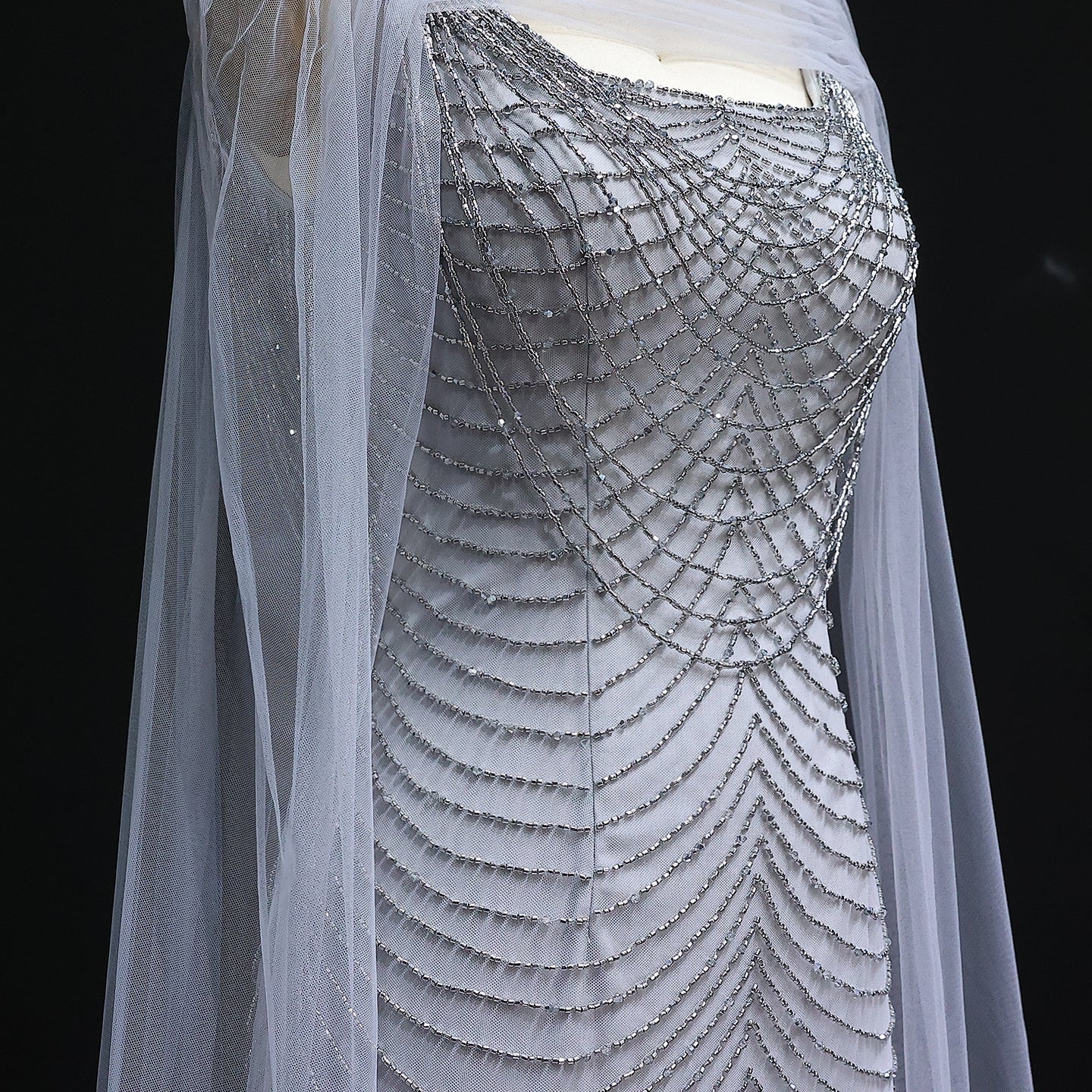 Luxury Beading Purple Evening Dress with Cape Sleeves SS280