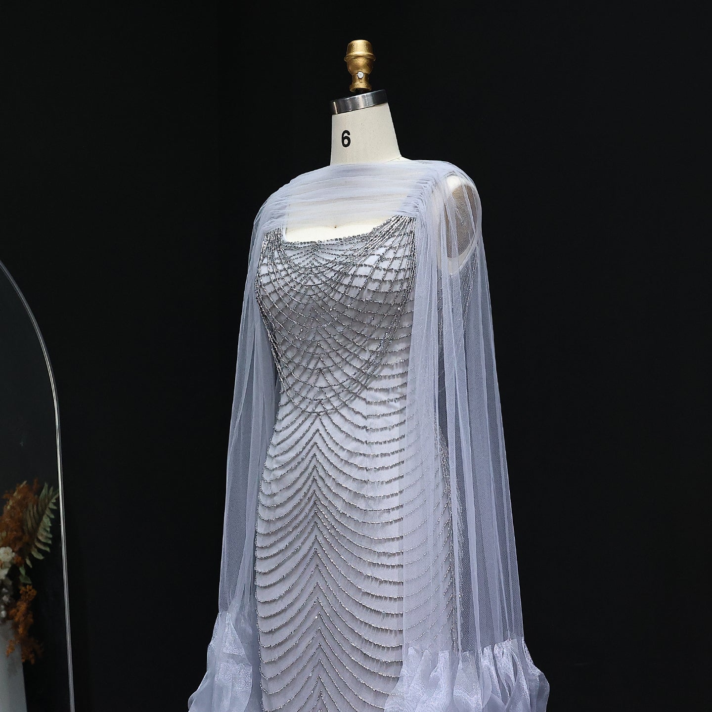 Luxury Beading Purple Evening Dress with Cape Sleeves SS280