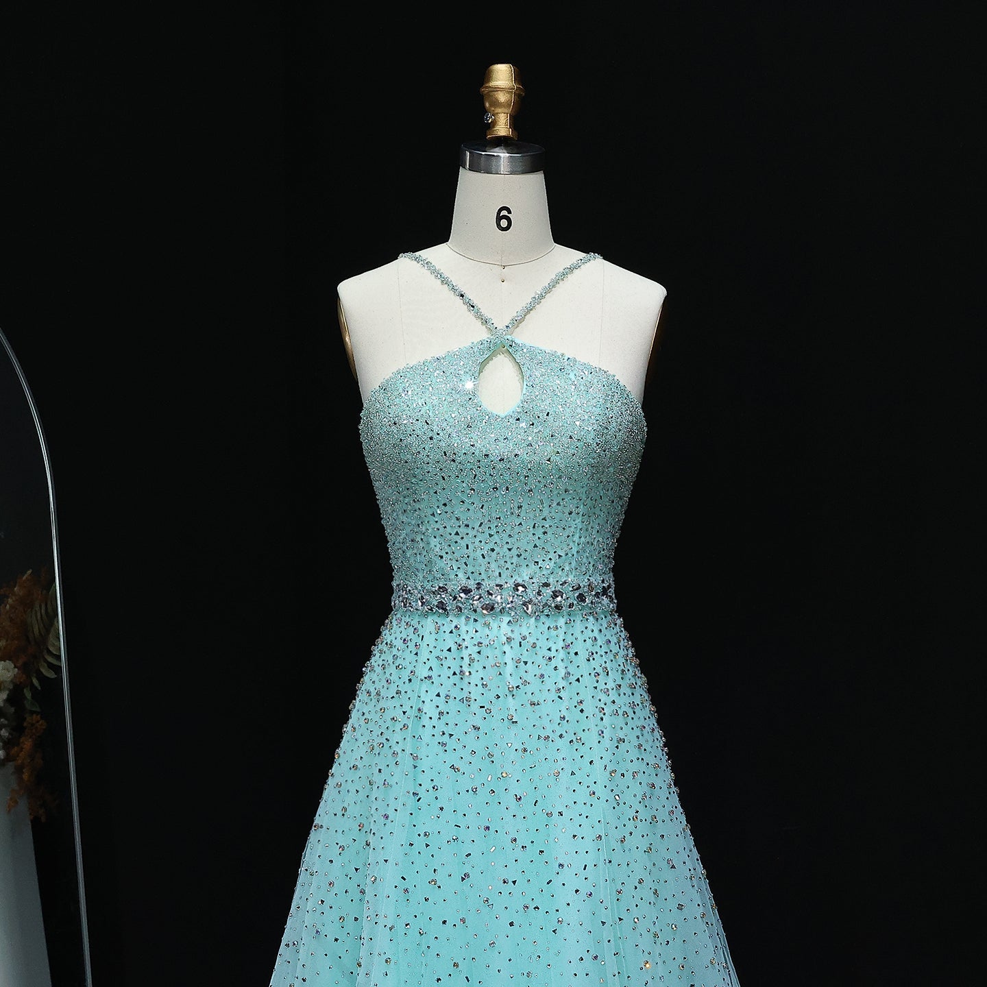 Sparkly Crystal Pink Criss-Cross Pink Evening Dress SS580