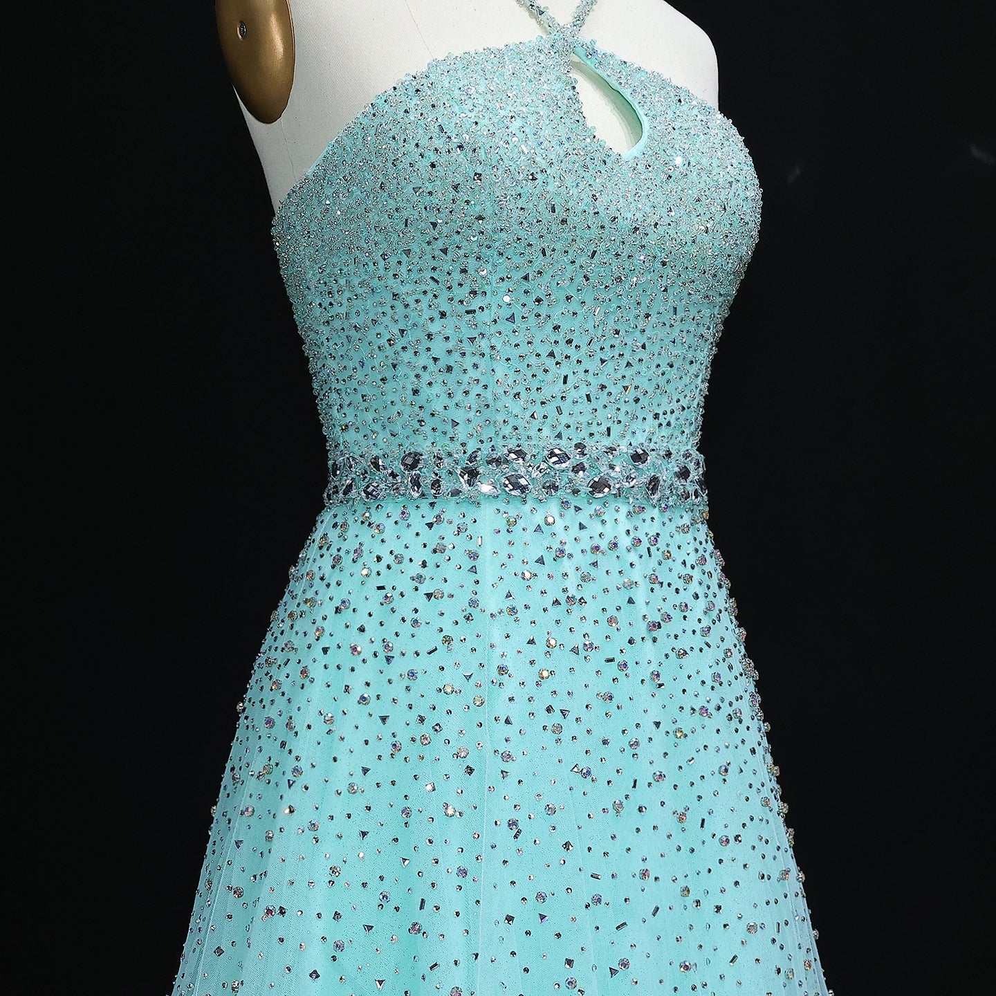 Sparkly Crystal Pink Criss-Cross Pink Evening Dress SS580