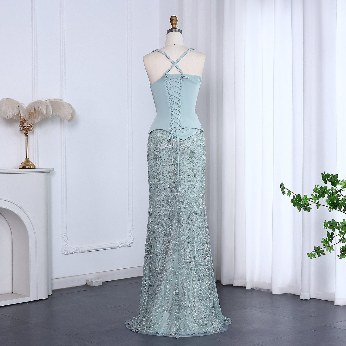 Chic Lilac Two Pieces Evening Dress with Spaghetti Straps SS697