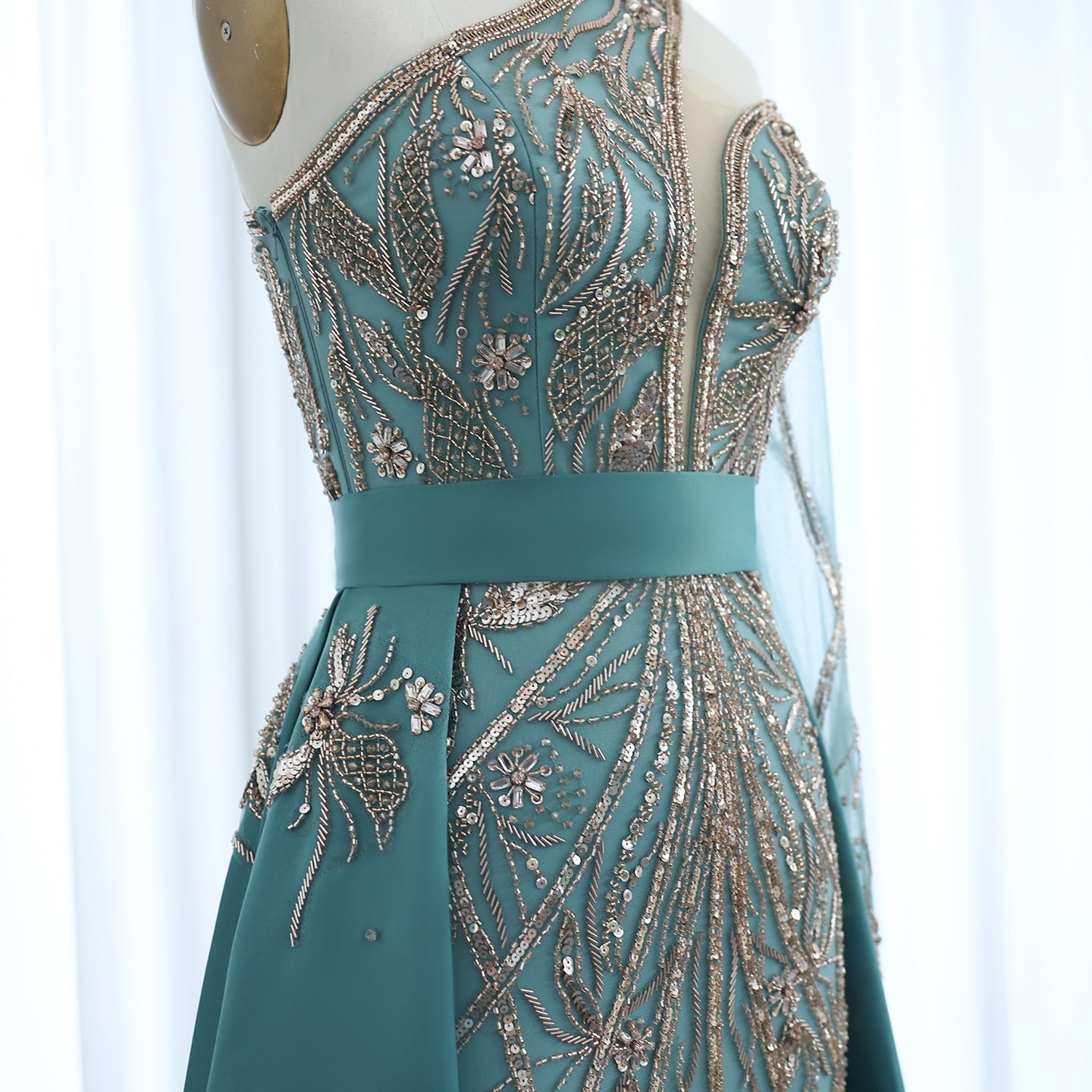 Luxury Turquoise One-Shoulder Evening Dress with Overskirt SS307