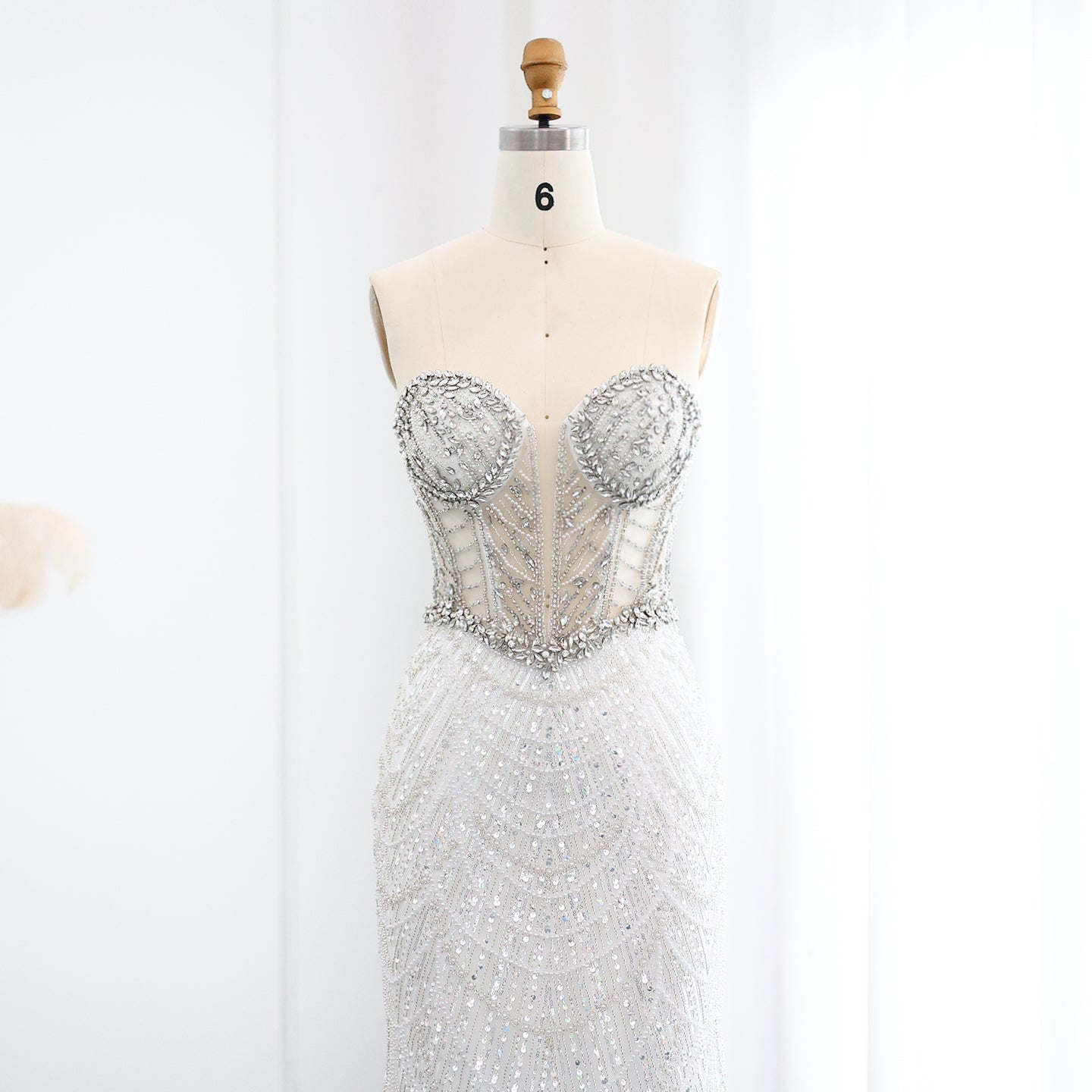 Luxury Crystal Nude Strapless Evening Dress SS619