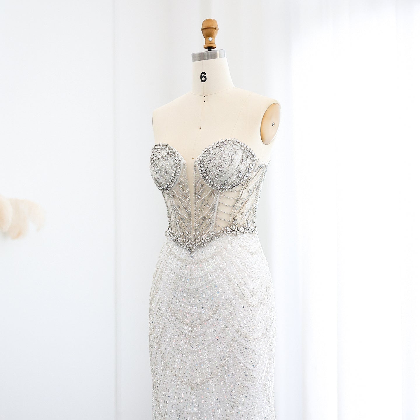 Luxury Crystal Nude Strapless Evening Dress SS619