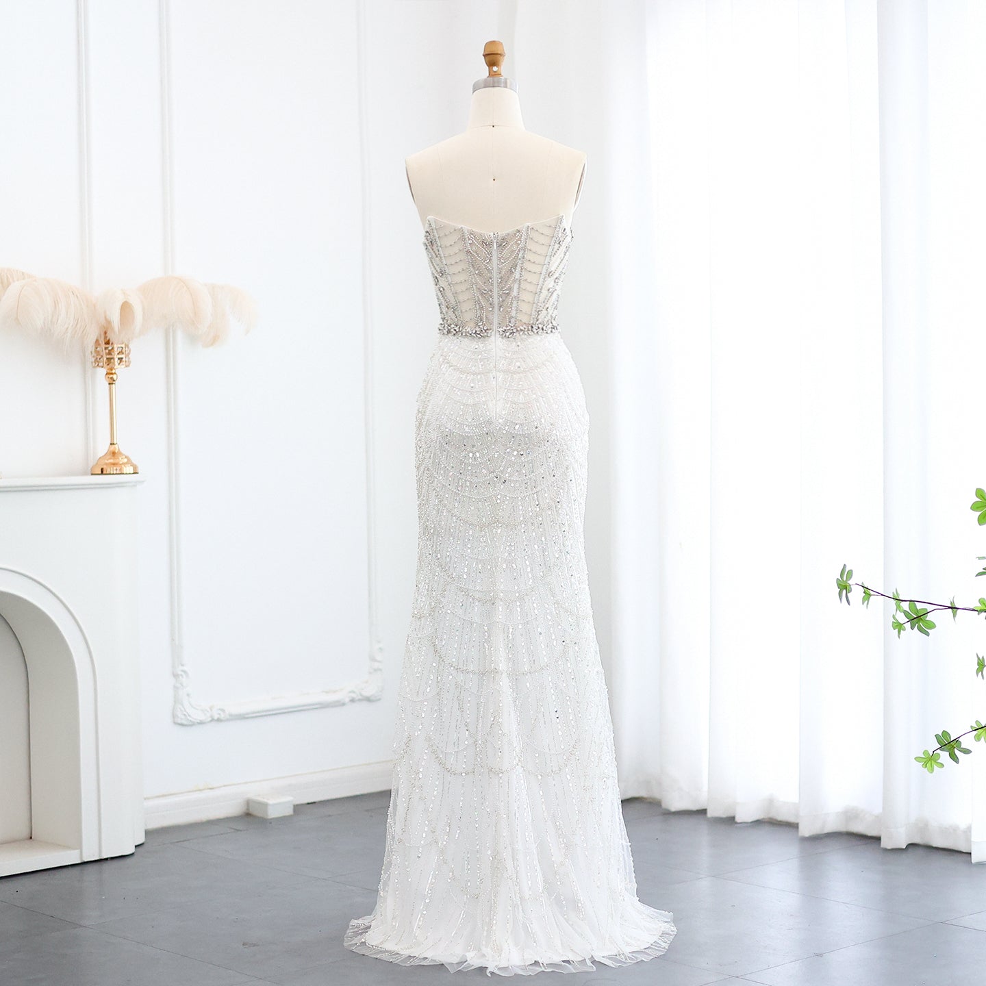 Luxury Crystal Nude Strapless Evening Dress SS619