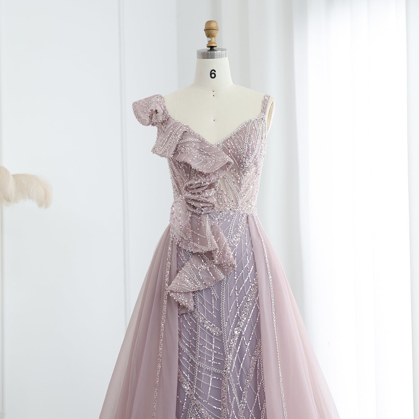 Elegant Spaghetti Blue Mermaid Evening Dress with Overskirt SS095