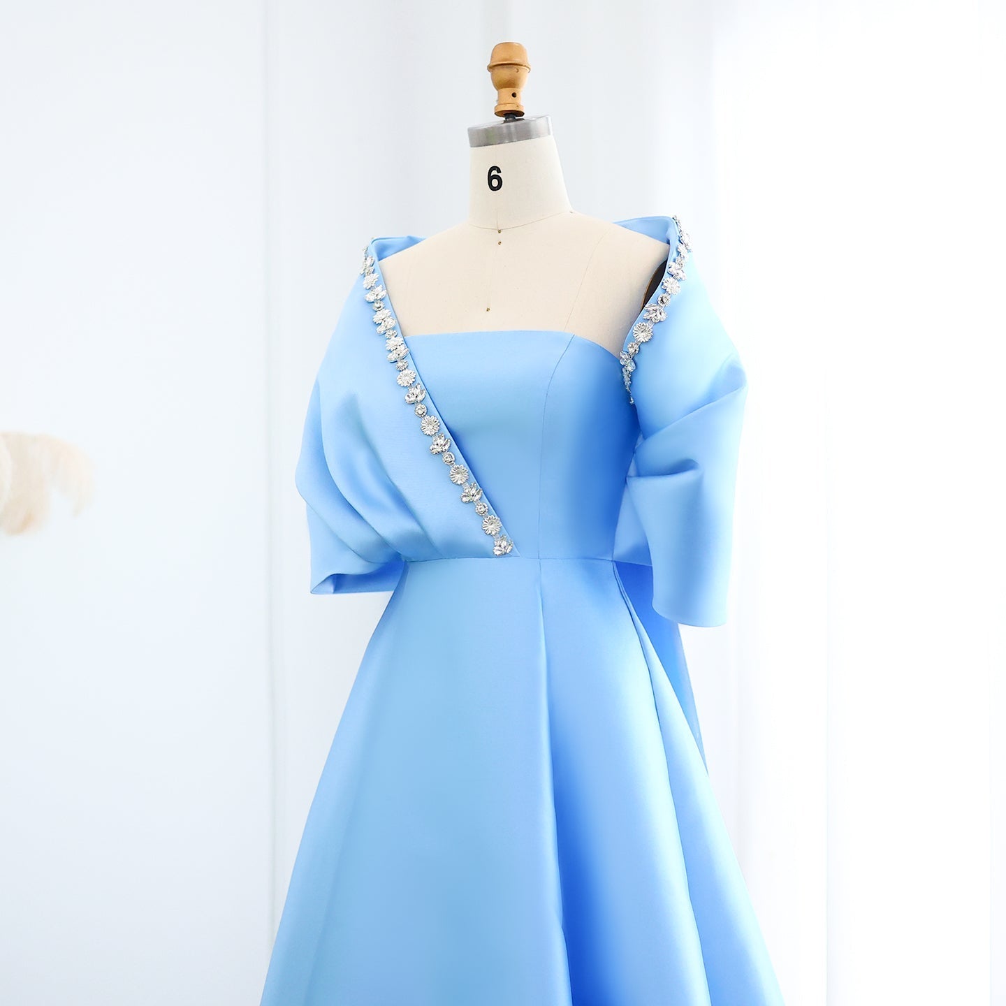 Luxury Crystal Green Evening Dress with Cap and Overskirt SS577