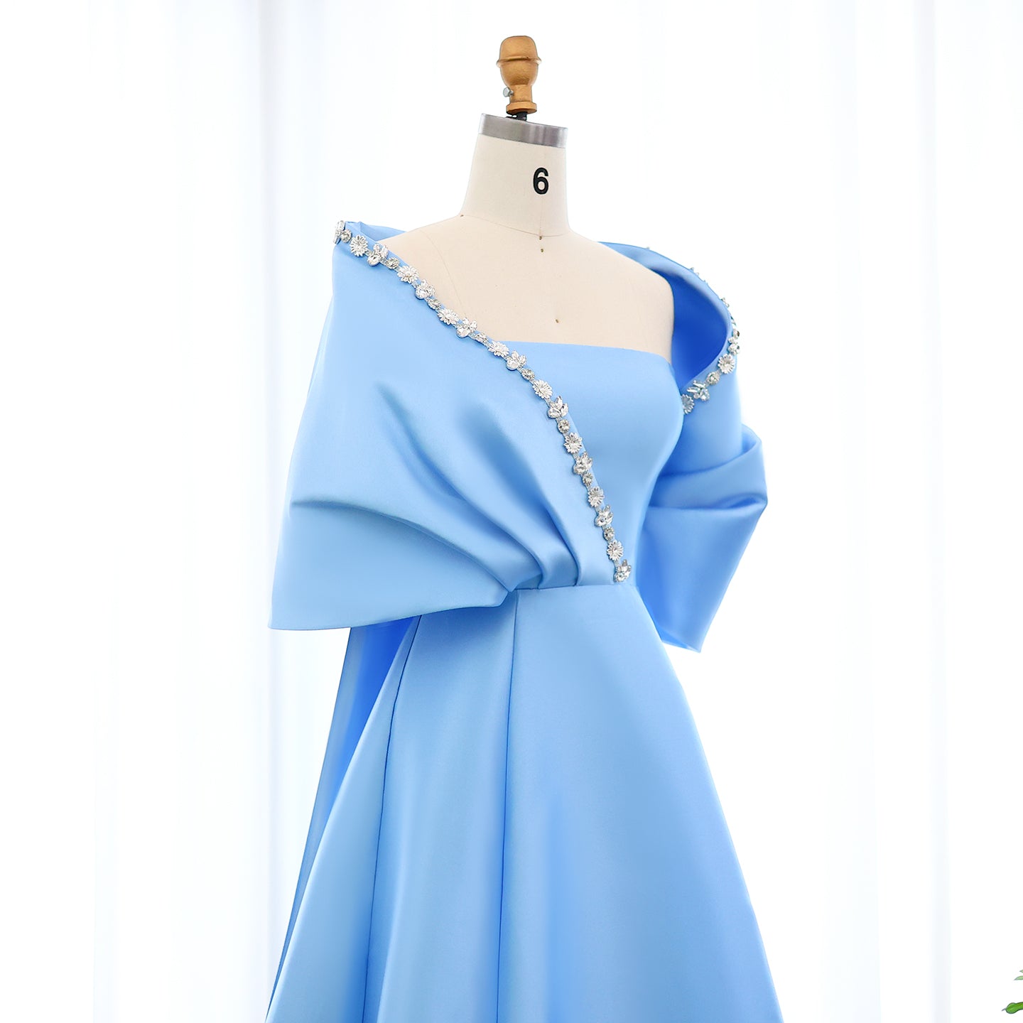 Luxury Crystal Green Evening Dress with Cap and Overskirt SS577