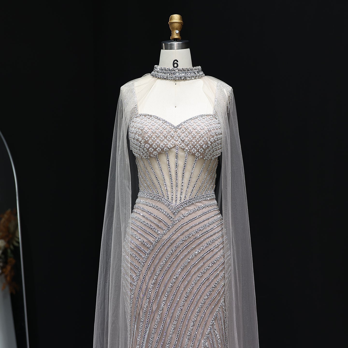 Glamorous Crystal Lilac Evening Dress with Cape  SS070