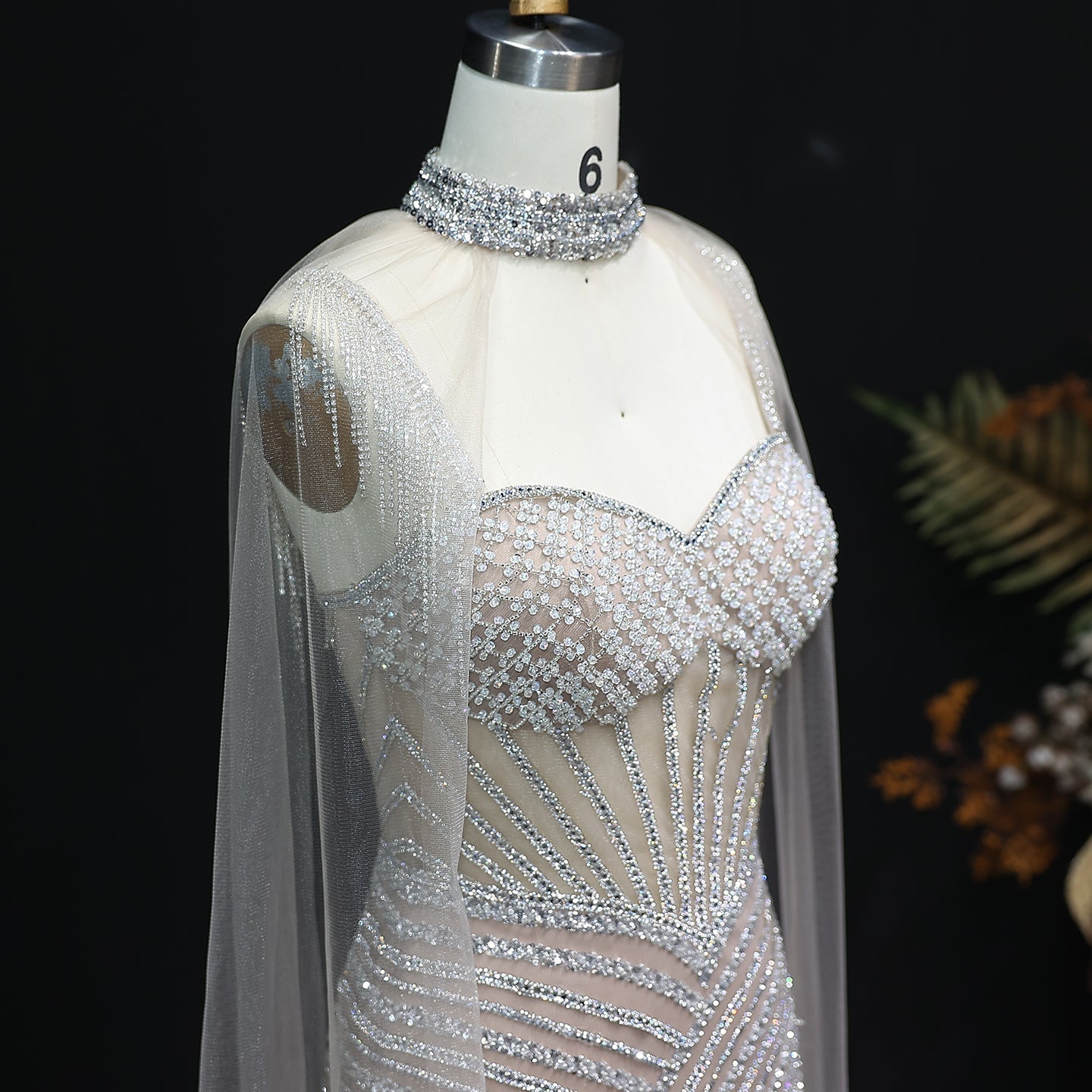 Glamorous Crystal Lilac Evening Dress with Cape  SS070