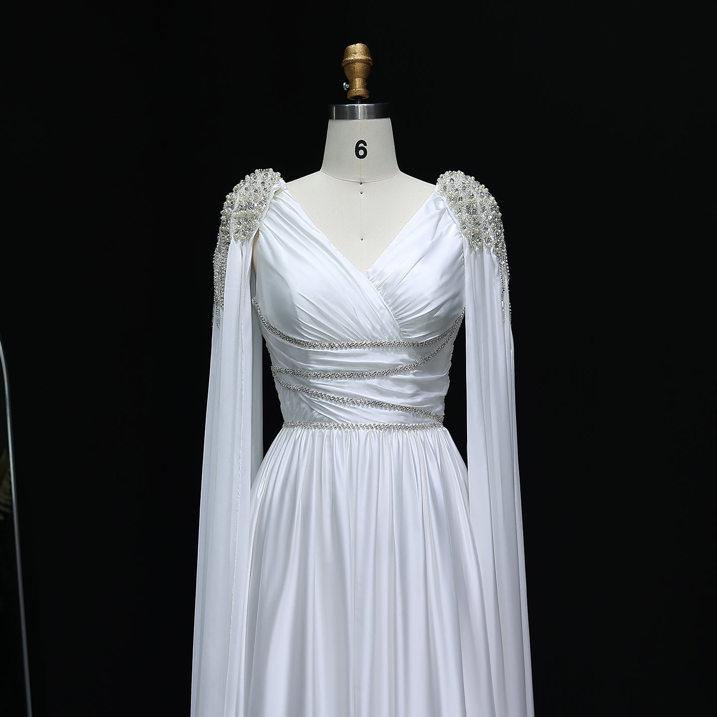 Luxury Crystal Rose Gold Evening Dress with Cape SS589