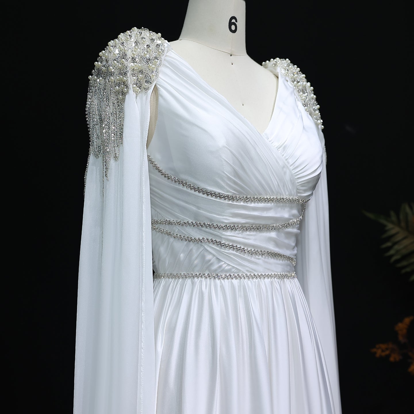 Luxury Crystal Rose Gold Evening Dress with Cape SS589