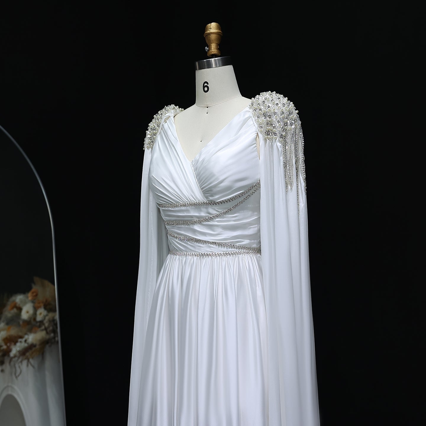 Luxury Crystal Rose Gold Evening Dress with Cape SS589