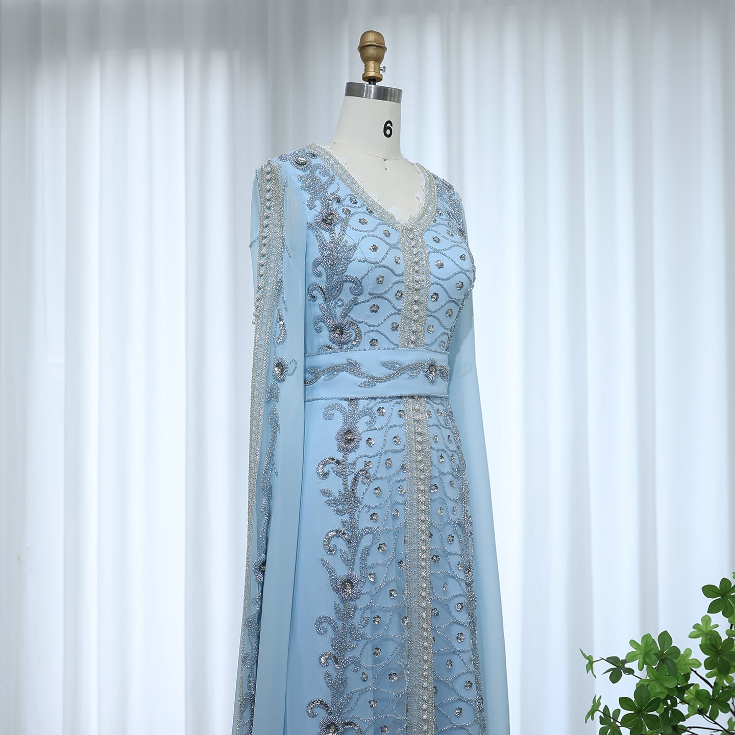 Luxury Moroccan Kaftan Blue Long Sleeve Evening Dress SS404