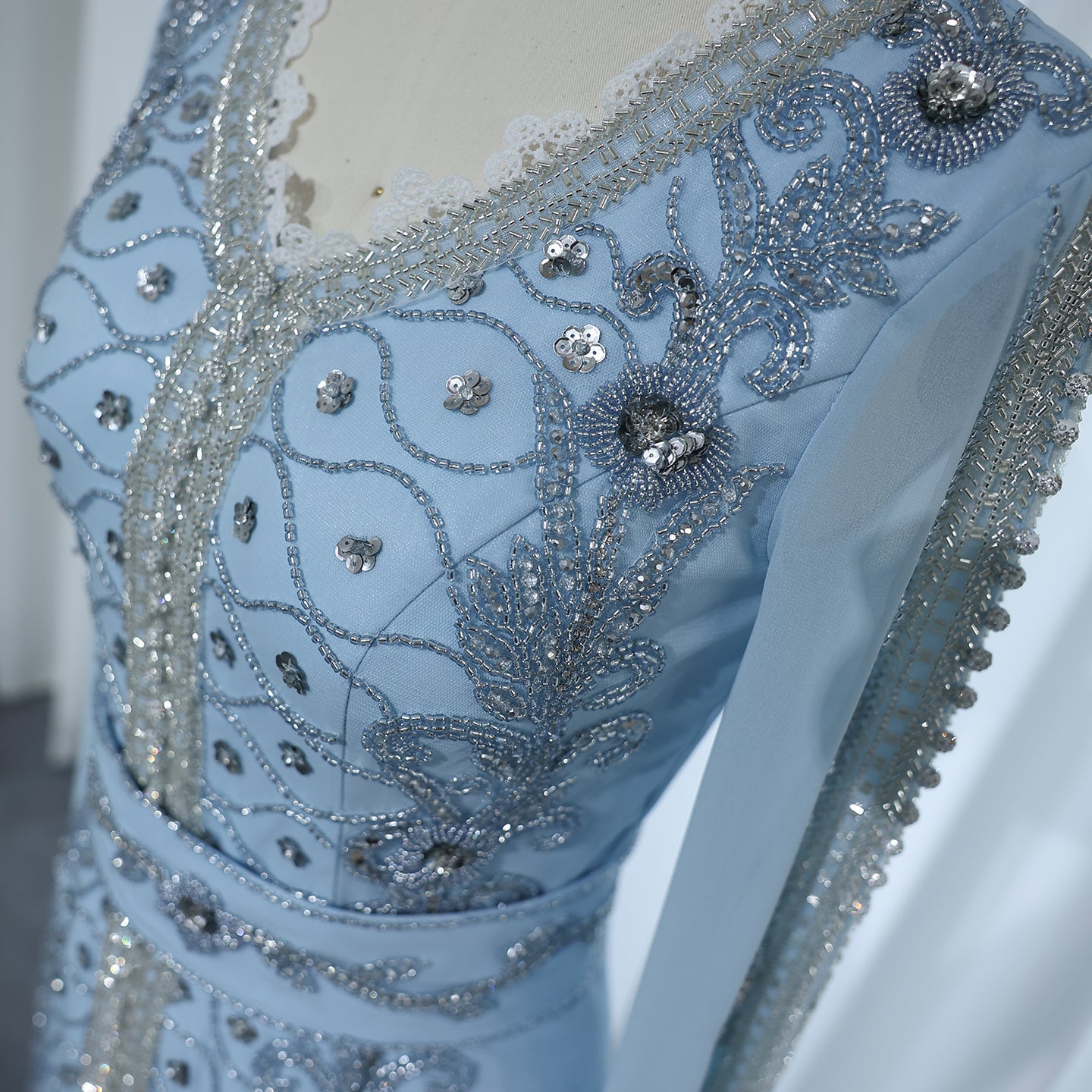 Luxury Moroccan Kaftan Blue Long Sleeve Evening Dress SS404