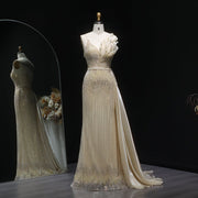 Luxury Beige Beaded Mermaid Evening Dress with Overskirt SS094  Beige / US 20