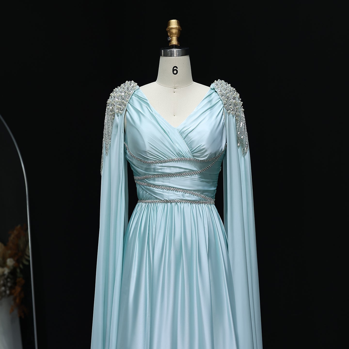 Luxury Crystal Rose Gold Evening Dress with Cape SS589