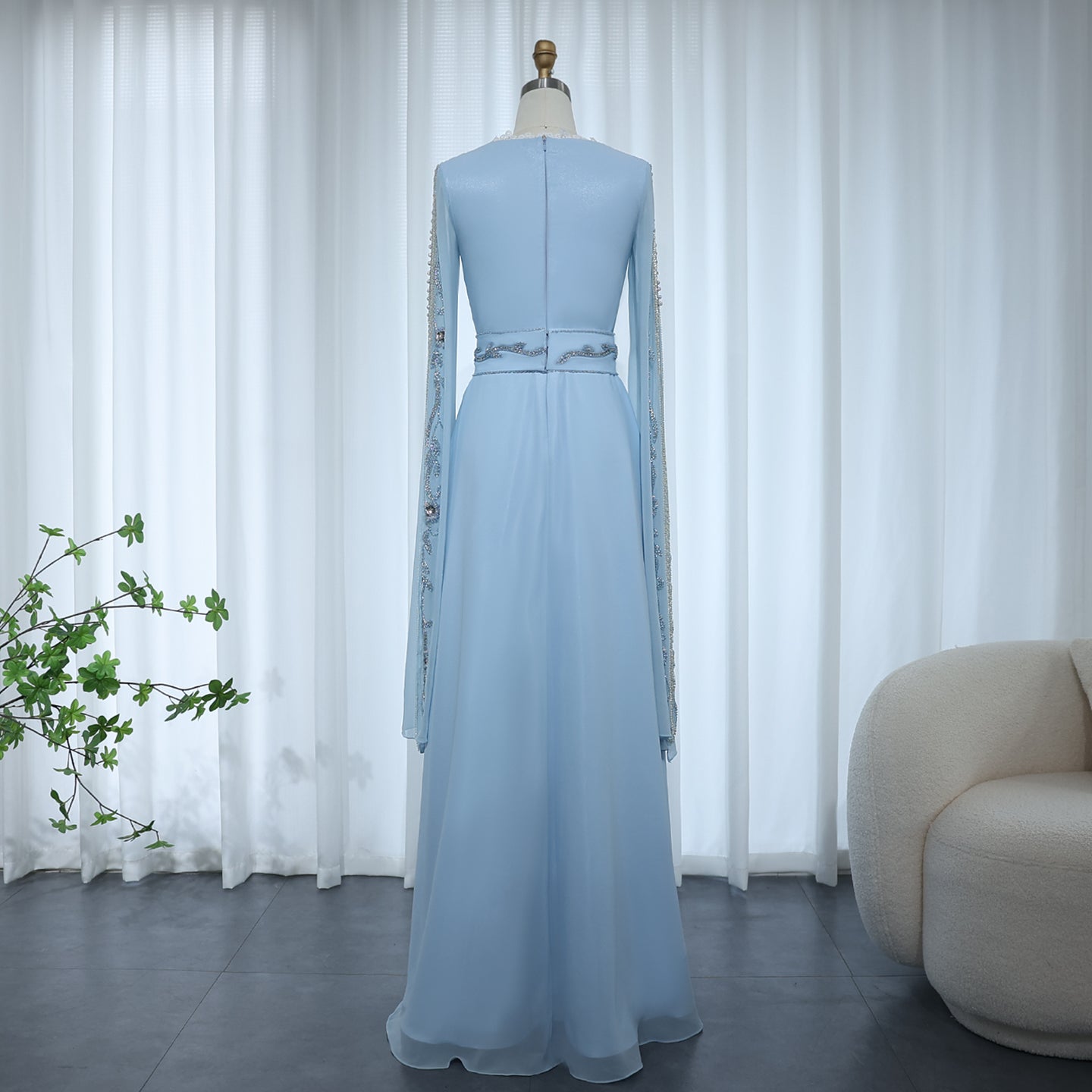 Luxury Moroccan Kaftan Blue Long Sleeve Evening Dress SS404