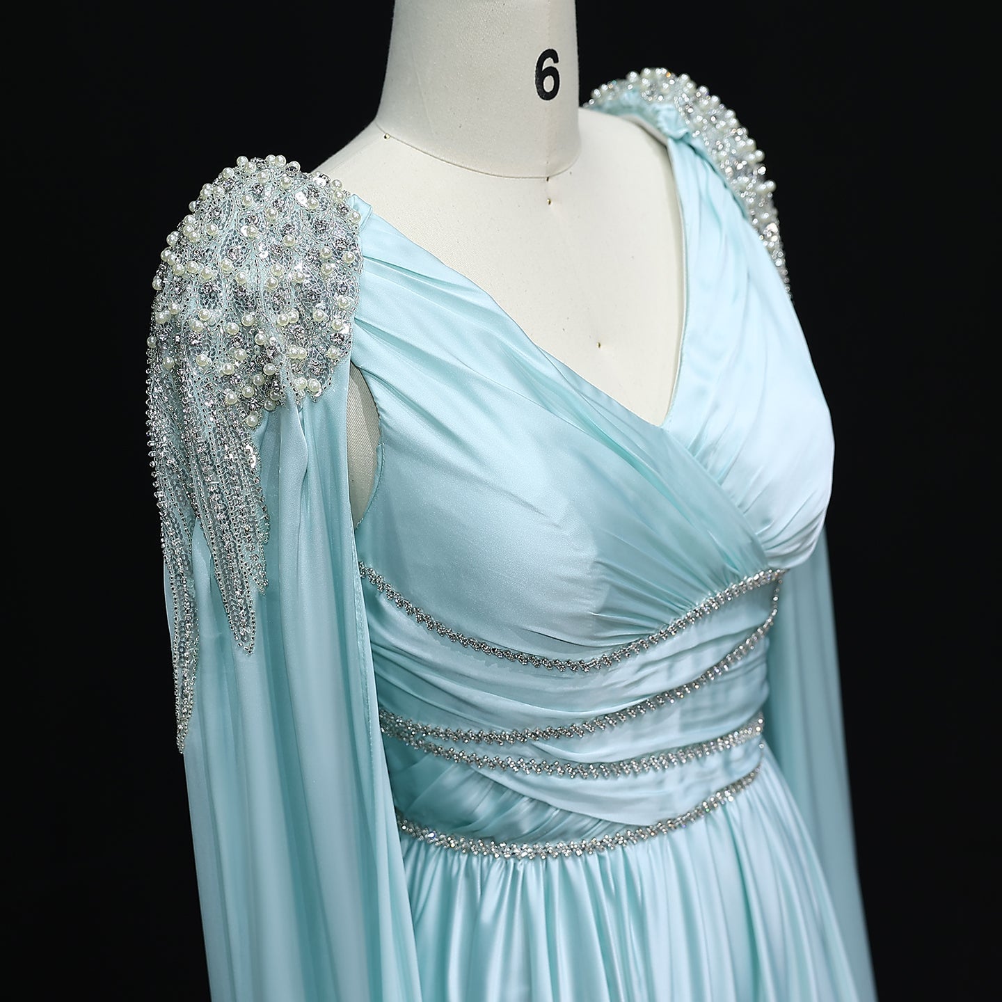 Luxury Crystal Rose Gold Evening Dress with Cape SS589