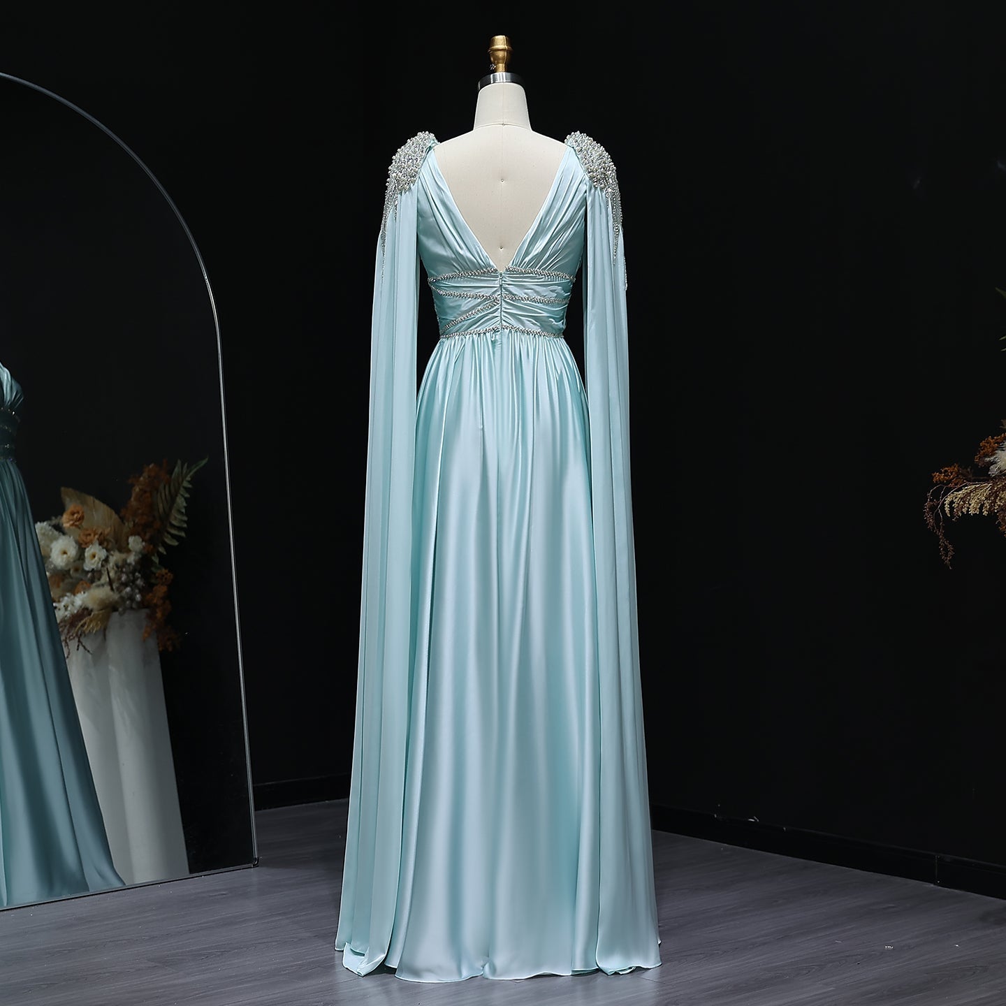 Luxury Crystal Rose Gold Evening Dress with Cape SS589