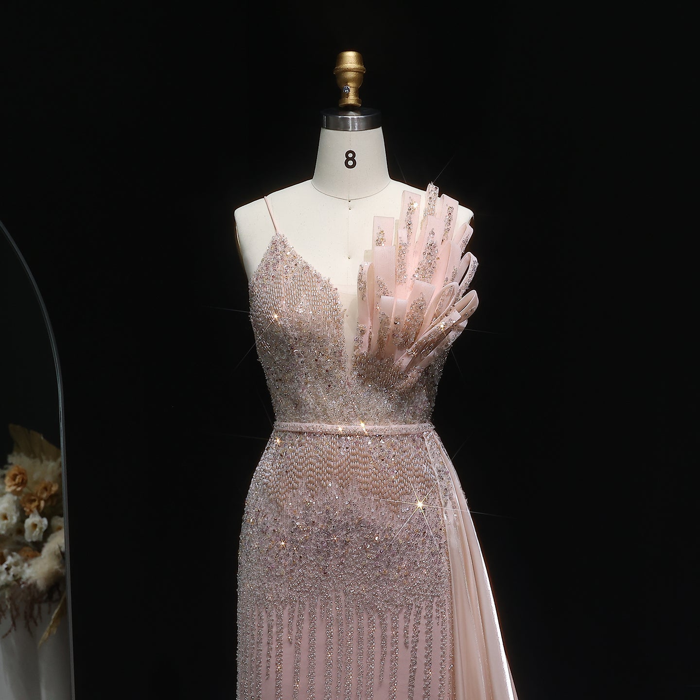 Luxury Beige Beaded Mermaid Evening Dress with Overskirt SS094