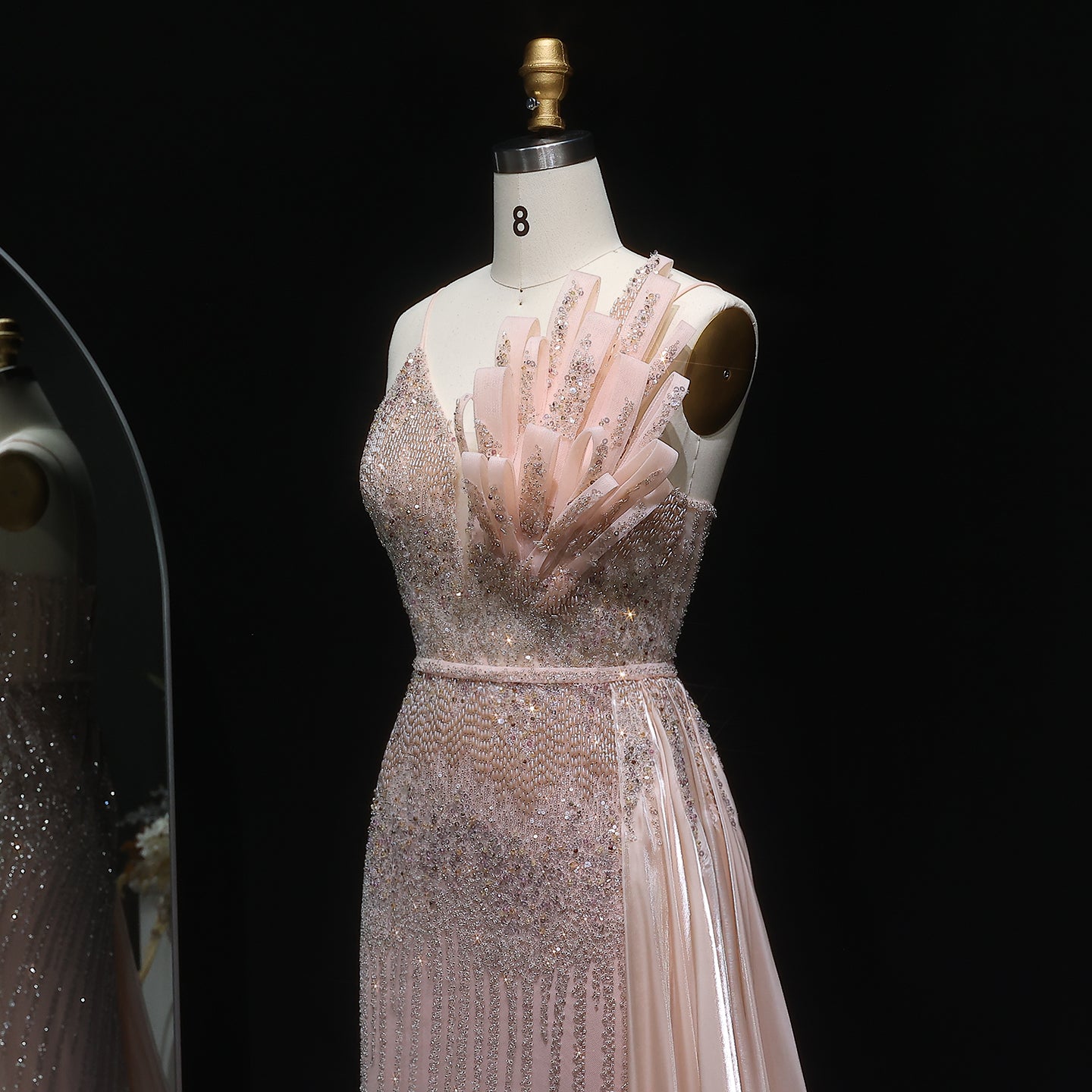 Luxury Beige Beaded Mermaid Evening Dress with Overskirt SS094