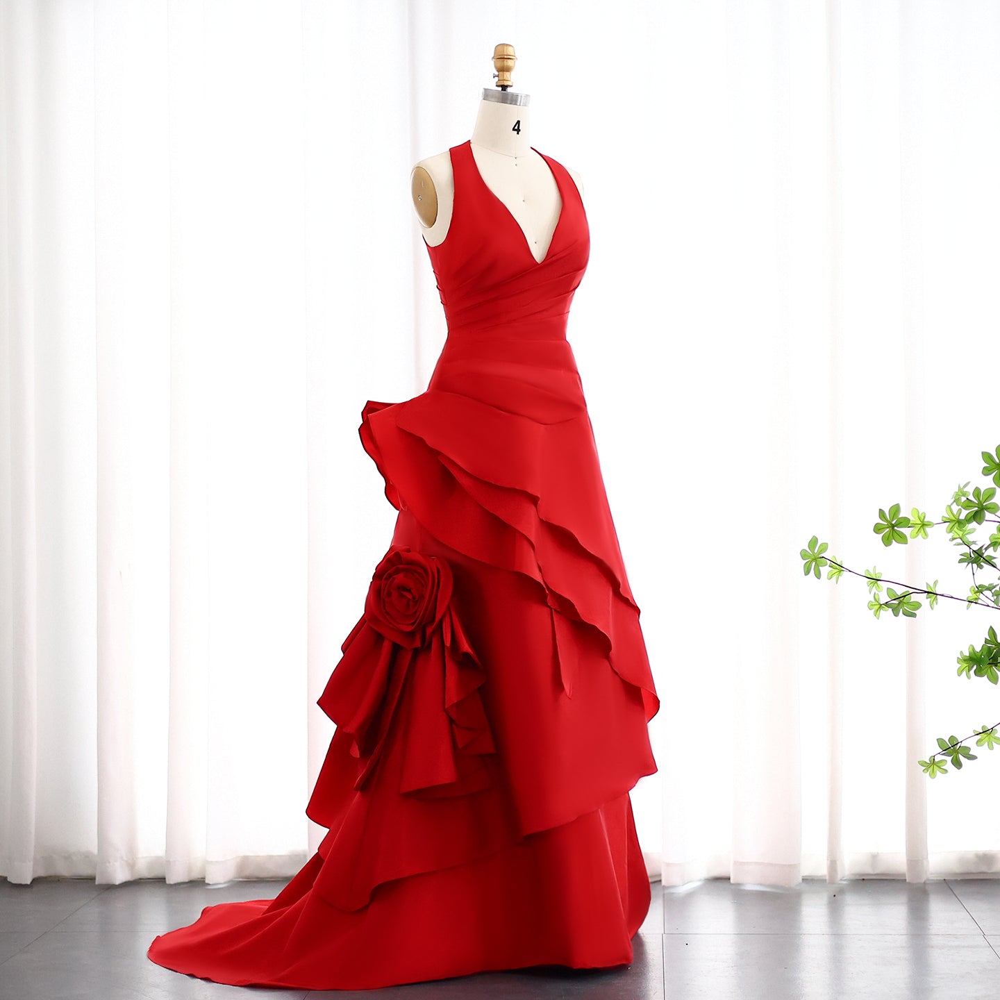 Elegant Wine Red Mermaid 3D Flowers Evening Dress SF029