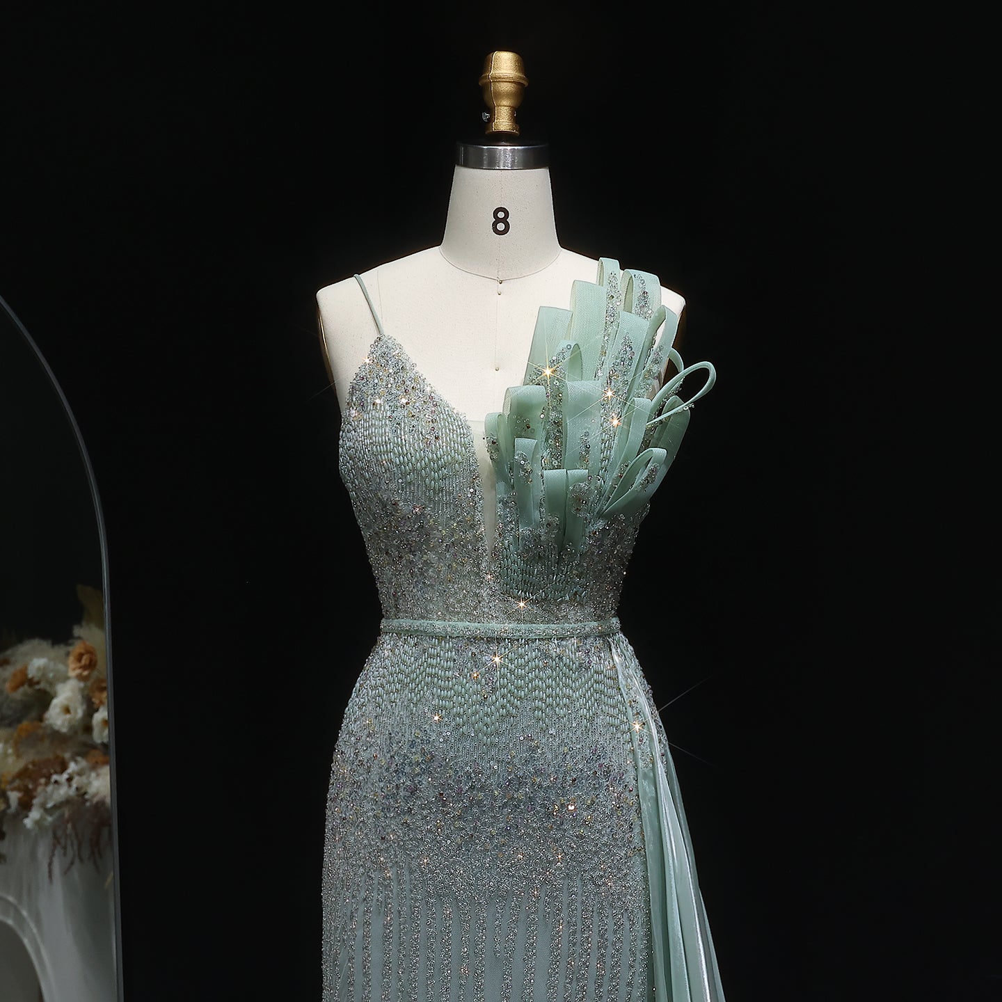 Luxury Beige Beaded Mermaid Evening Dress with Overskirt SS094